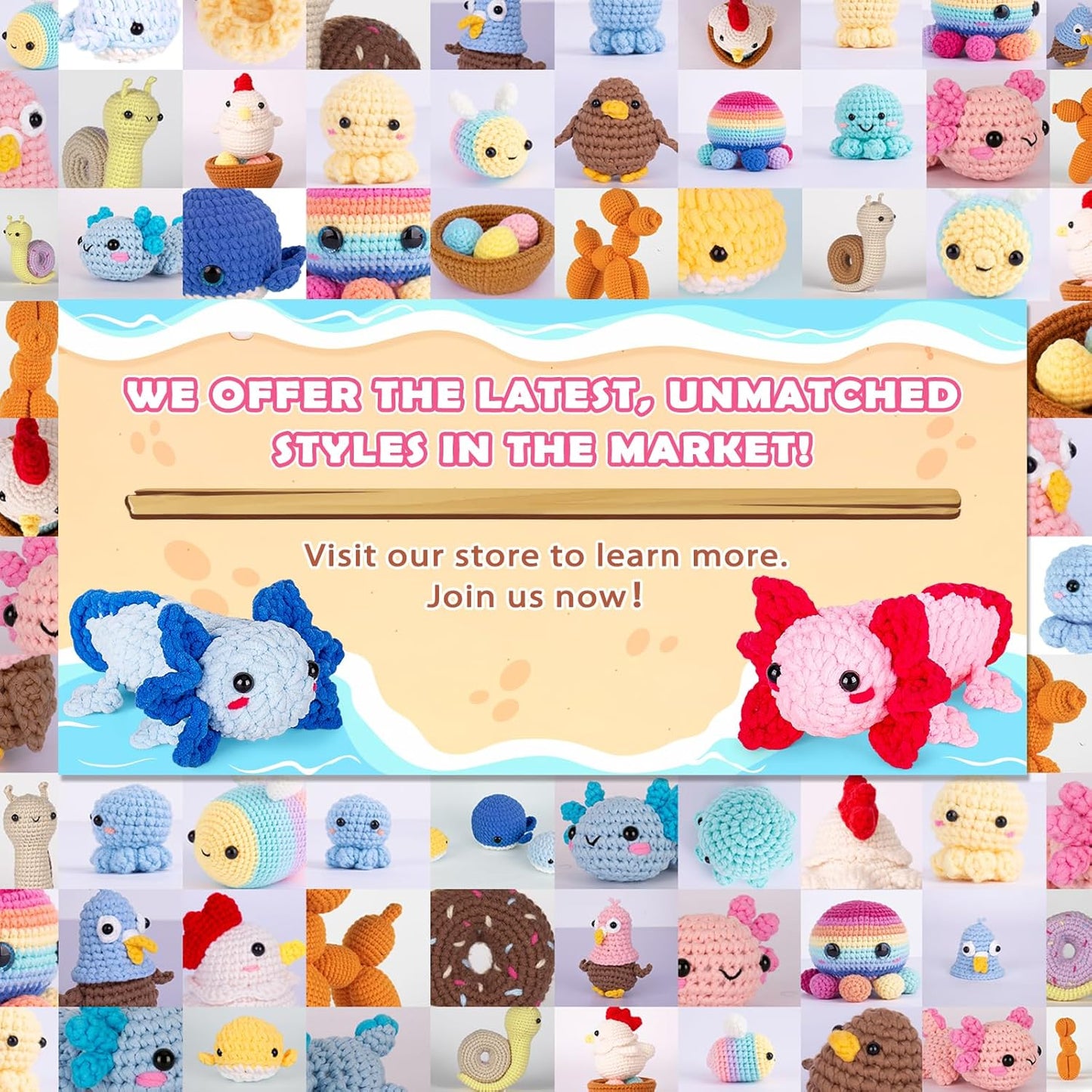 Crochetta Crochet Kit for Beginners, Crochet Starter Kit w Step-by-Step Video Tutorials, Beginner Crochet Kit for Adults Kids Women Men Complete Kit Included (2 Axolotls)