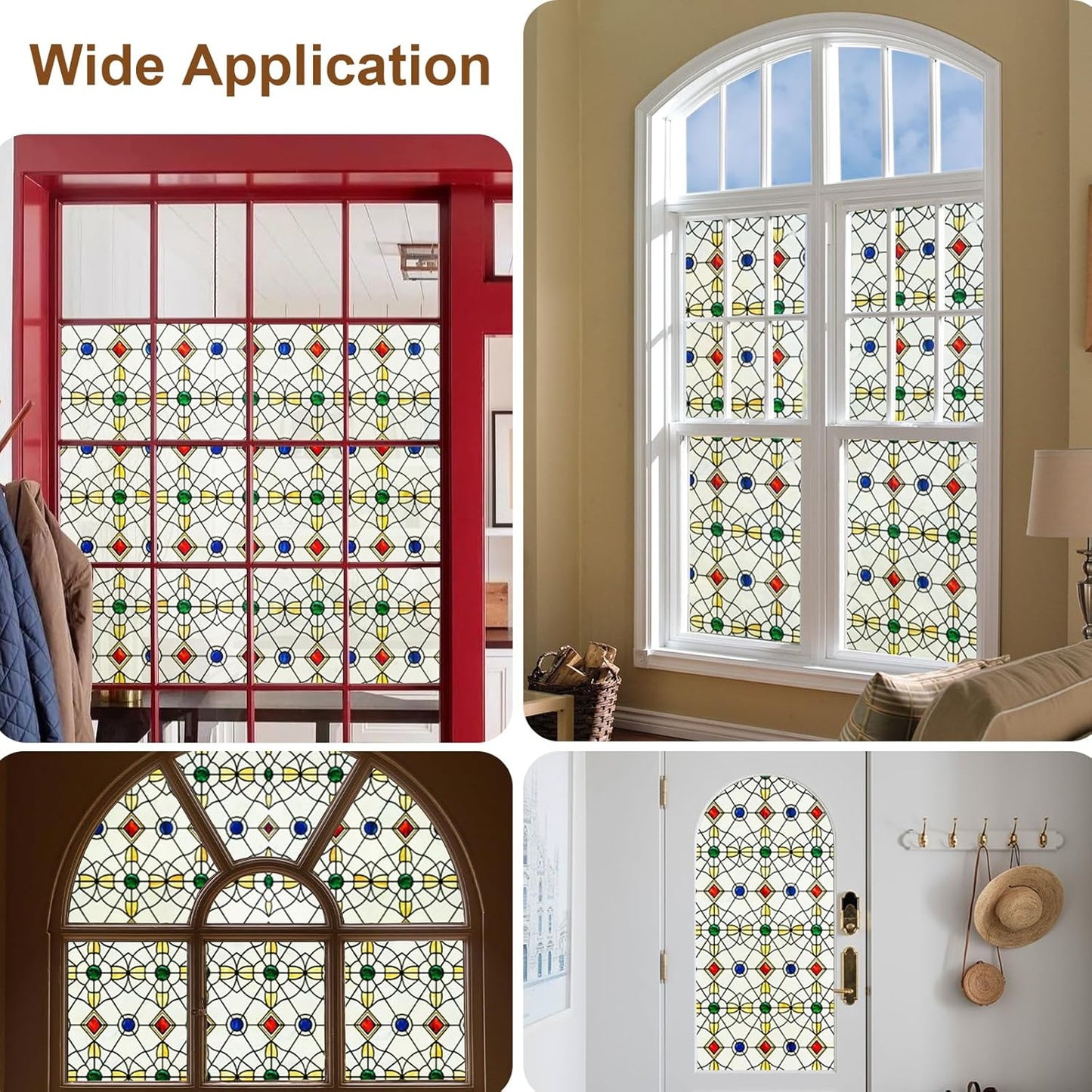 3D Stained Glass Window Film, Decorative Window Privacy Film for Bathroom,Front Door,Home, Sun Blocking Heat Control,Static Cling,Jewels, 23.6inch x 35.4inch