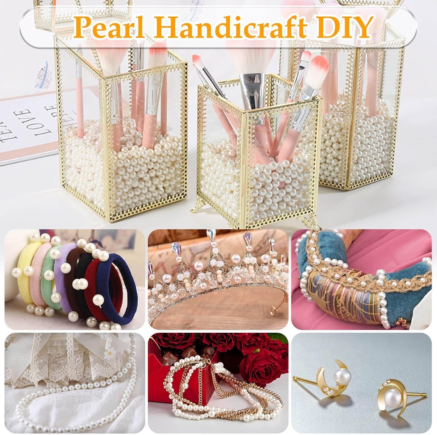 Pearl Beads for Craft, Anezus 500pcs Ivory Faux Fake Pearls, 10 MM Small Sew on Pearl Beads with Holes for Jewelry Making, Bracelets, Necklaces, Hairs, Crafts, Decoration and Vase Filler