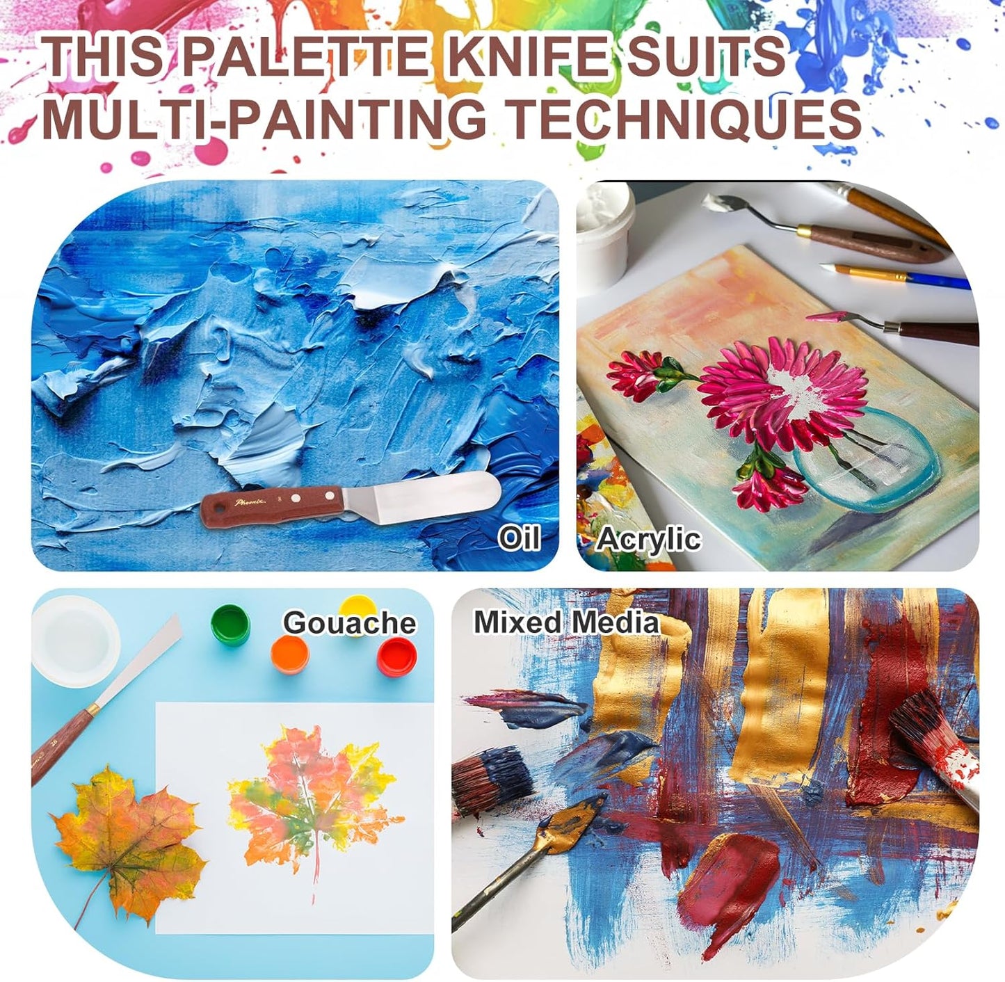 MECCANIXITY Pack of 1 Palette Knife No.27, 8.3" Long Palette Knives with Stainless Steel Flexible Spatula Pallet Knife and Wood Handle for Scraping, Mixing, Oil Acrylic Painting Canvas