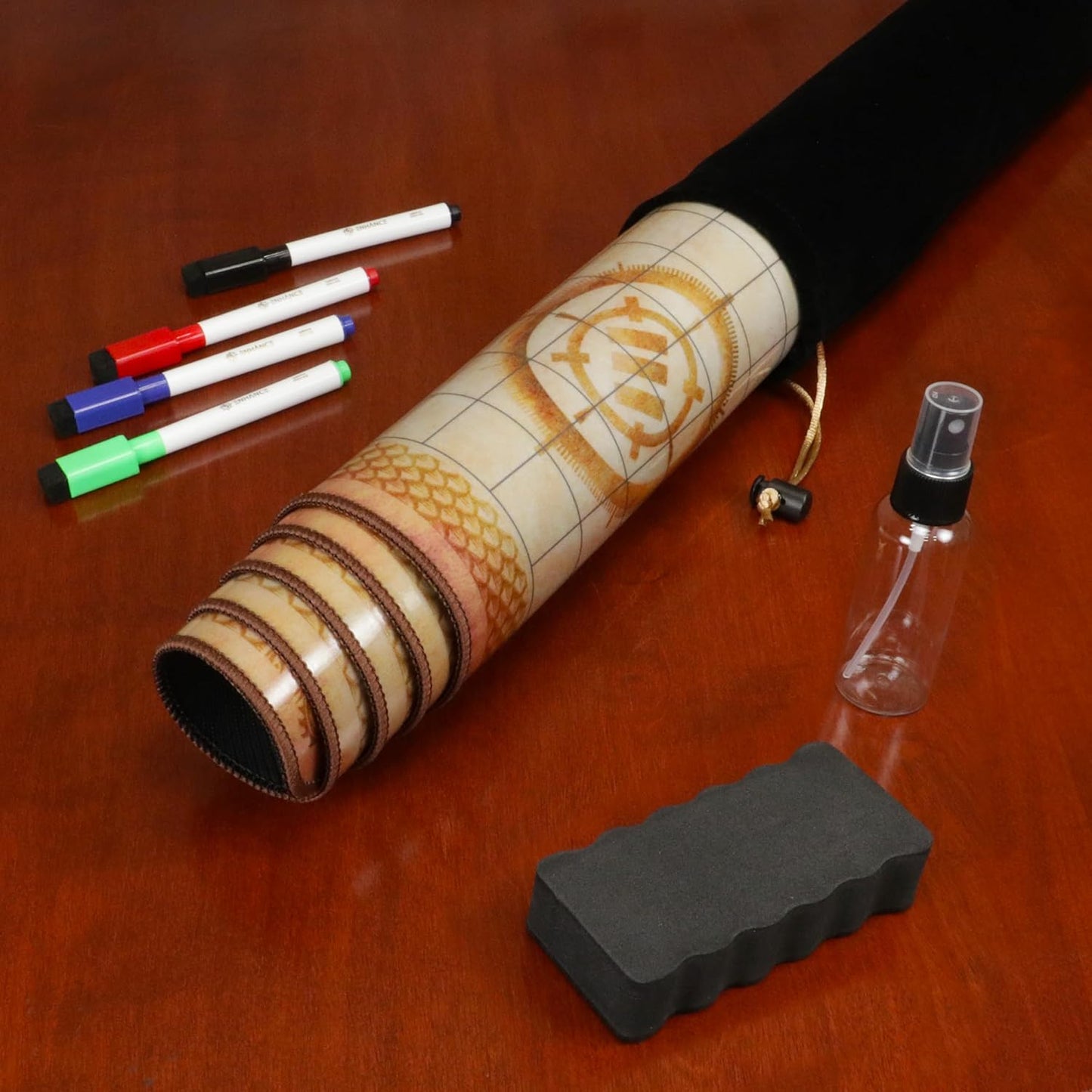 ENHANCE Deluxe RPG Grid Mat - DND Map (24x36in) with Premium Rubber, Non-Slip Grip, No Creasing - Dry Erase DND Mat Set for Masters and Starters, Erasable Parchment with Travel Pouch, Marker Set