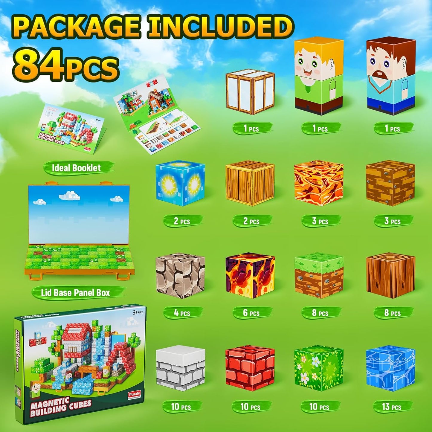 Magnetic Blocks, Magnetic Building Blocks,STEM Constructions Magnet Blocks for Kids, Boys and Girls Age 3+ Years Old, Building Toys Gifts for Kids 84PCS 1" Large Size