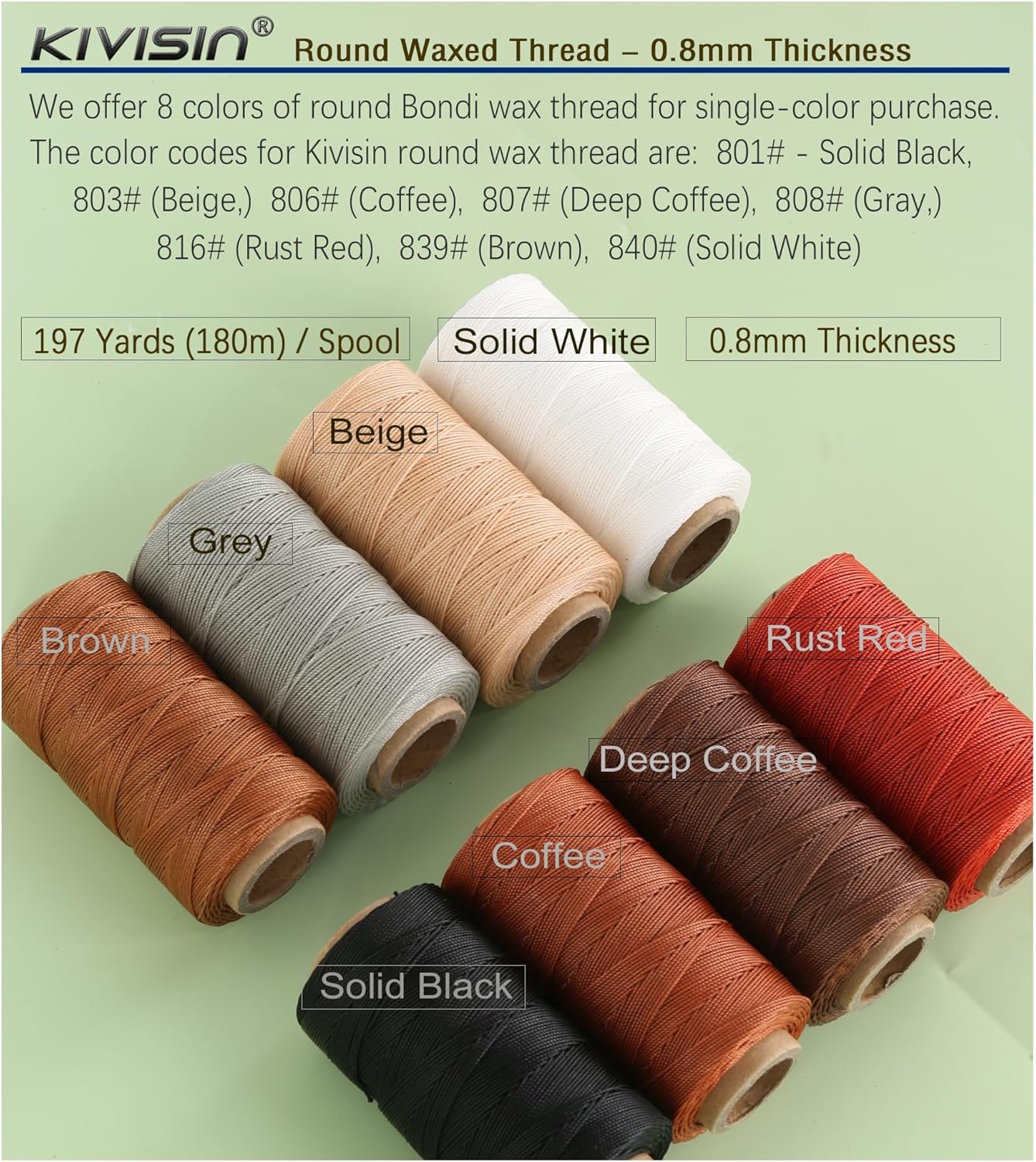 Bonded 0.8mm Round Waxed Polyester Cord, 3-ply Wax Coated Thread, 197 Yards Stiff String for Heavy Duty Fabric, Leather Sewing, Book Binding, Upholstery Repair, and Macrame Jewelry - Deep Coffee