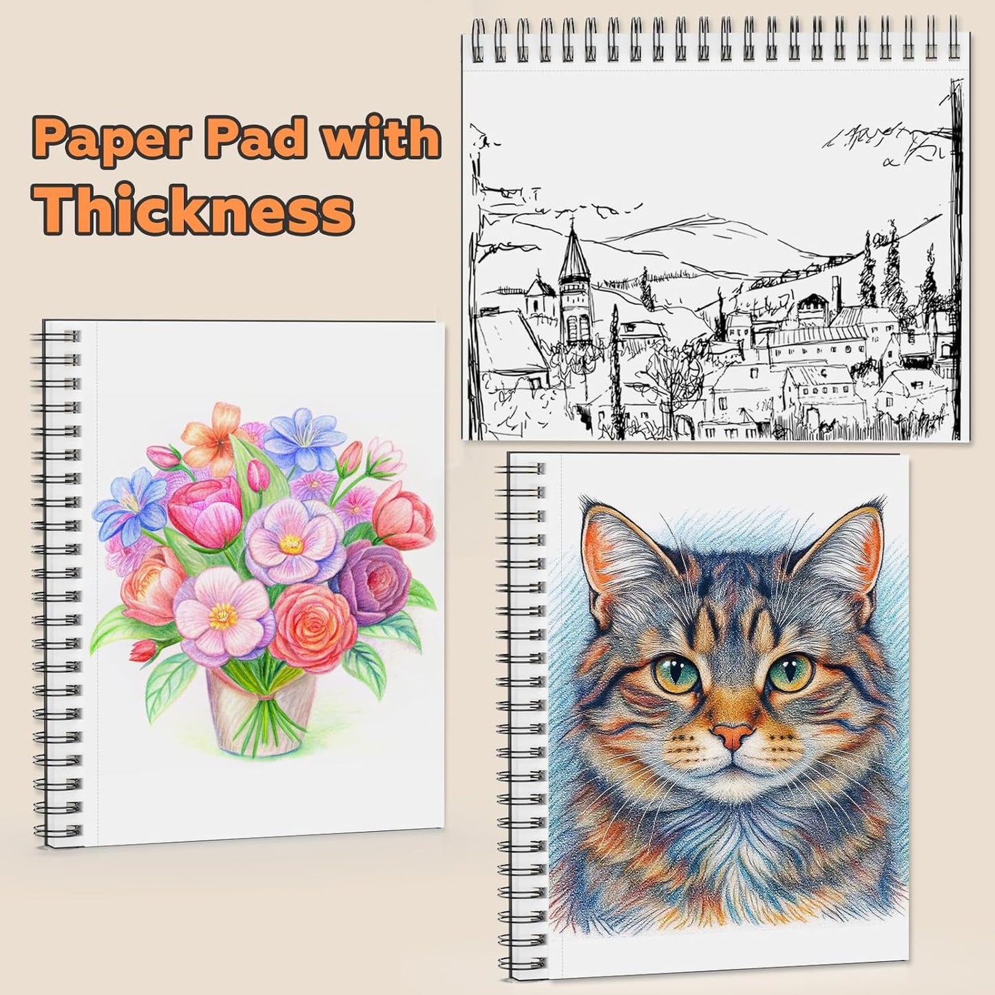 Sketch Book 9" x 11",2 Pack 80-Sheets (68lb/100gsm),Double-Sided Hardbound Sketchbook, Spiral Bound,Acid Free Painting Art Paper for Kids and Adults