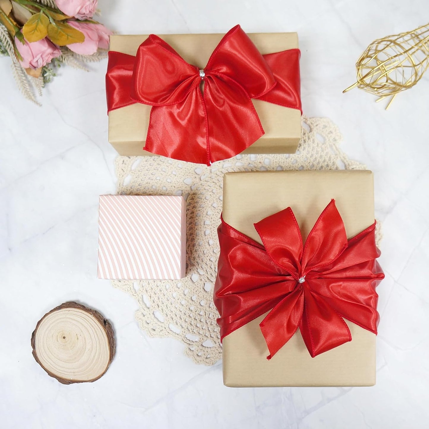 CT CRAFT LLC Satin Wired Ribbon 4 Inch x 20 Yards Red for Christmas Home Décor Gift Wrapping Tree Topper Bow Wreath DIY Crafts,