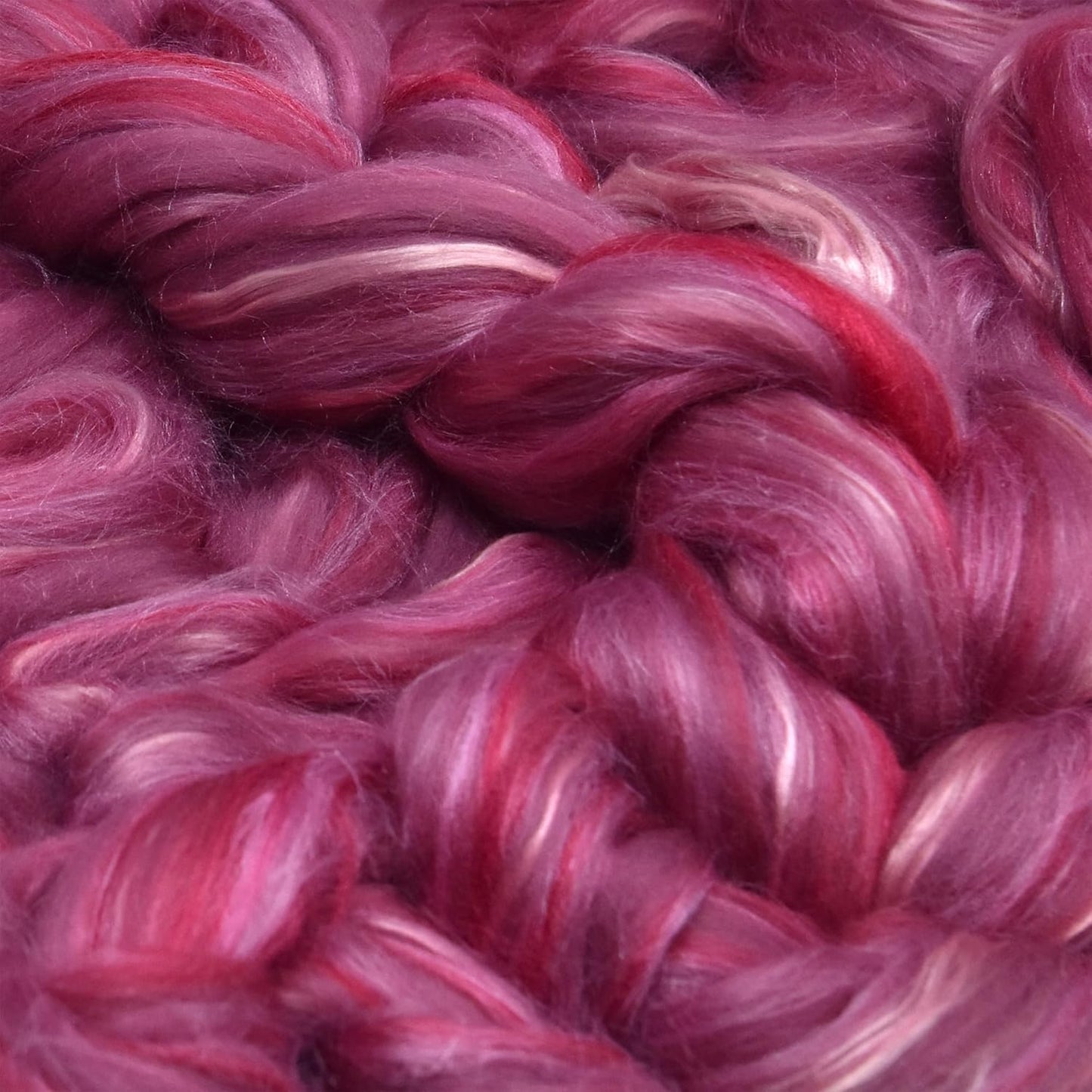 Merino Silk Luxe Tonal Designer Blend. Superfine Merino, Mulberry Silk, Tussah Silk. Top Roving for Spinning or Felting. Majestic Plum 1oz