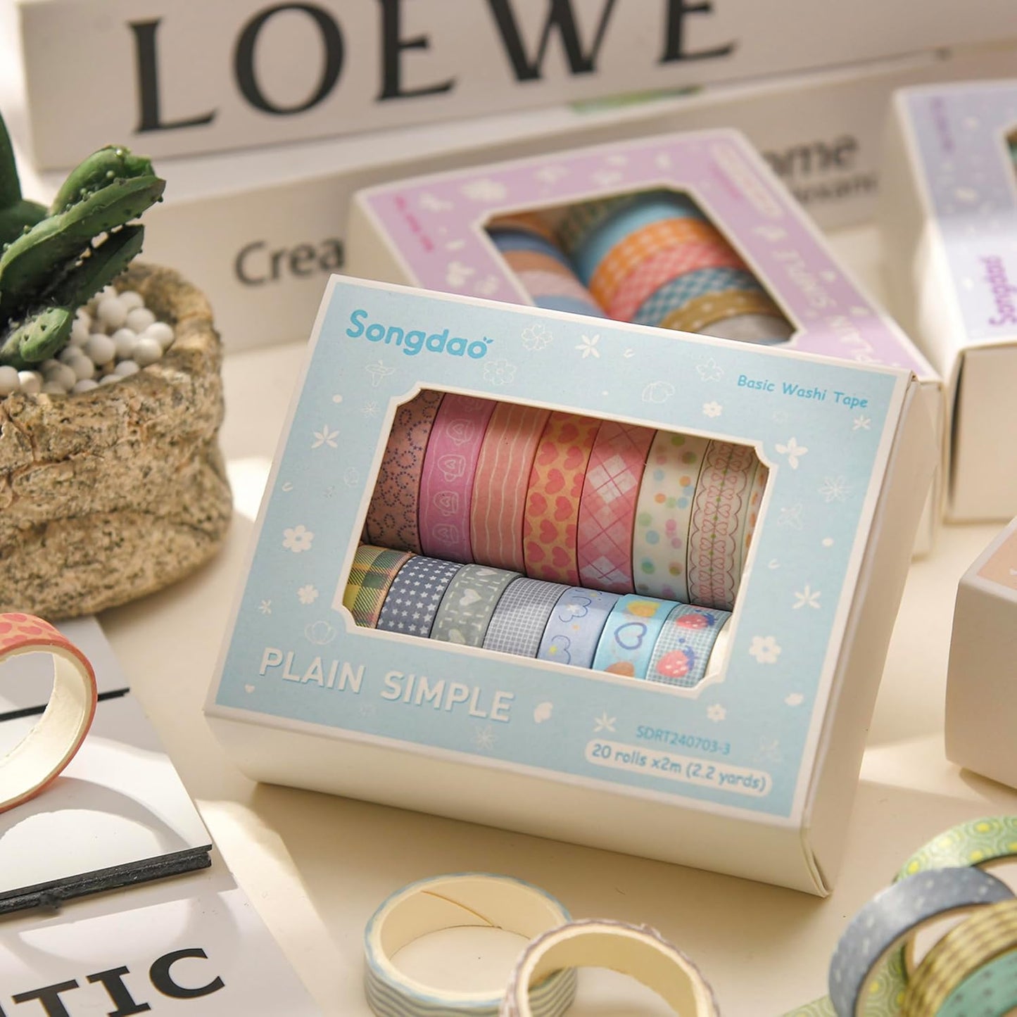 20 Rolls Basic Washi Tape Set Japanese Arts Adhesive Tapes Simple Patterns Decorative Masking Tape Sets for Craft, Kids, Scrapbook, DIY, Gift Wrapping (Style Three)