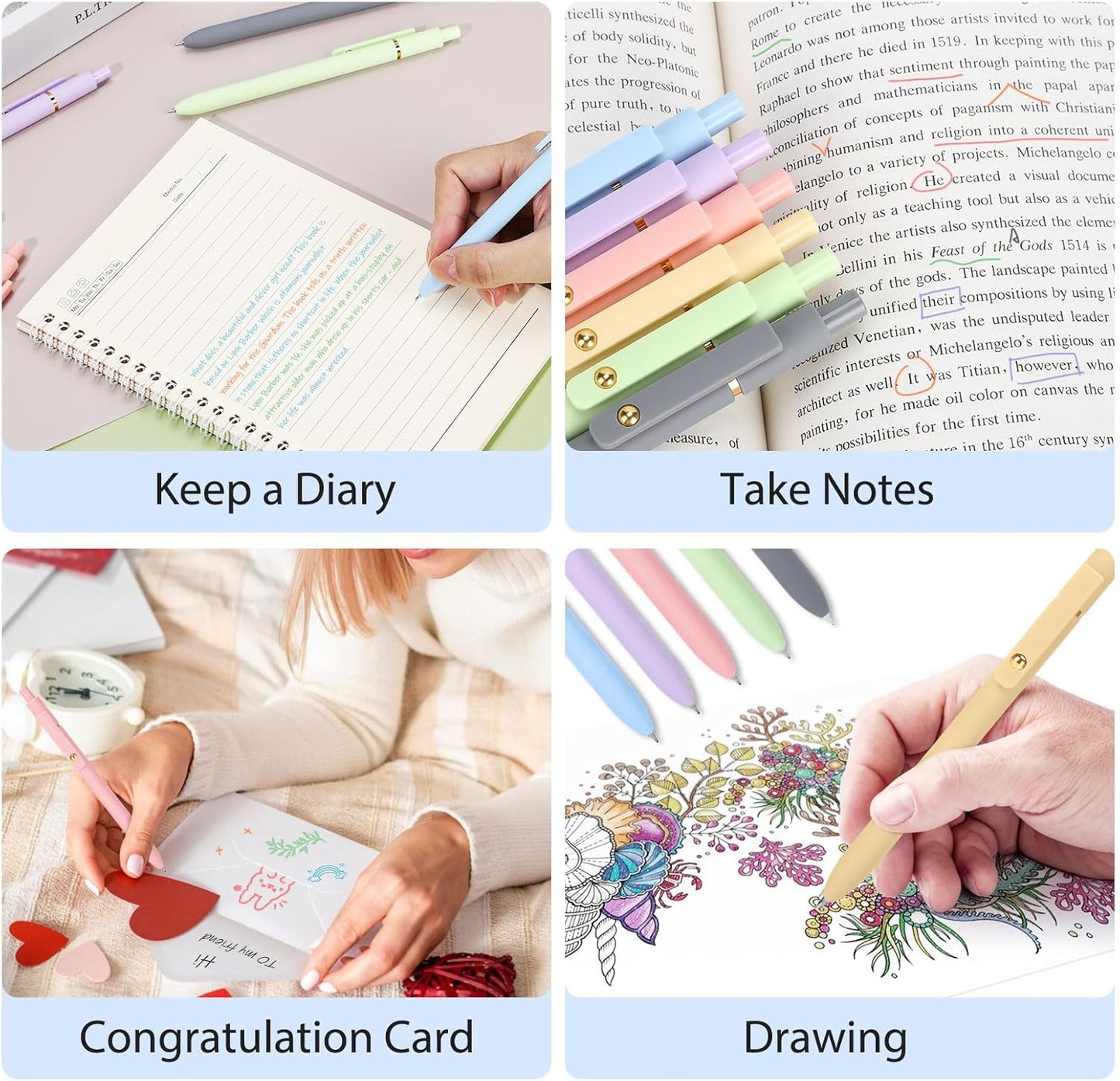 FIOVER Colored Pens, 12 Pack Colorful Gel Pens, Quick-Dry 0.7mm Medium Point for Journaling, Note Taking, Doodling, Aesthetic Office School Supplies, Gifts for Women Men(12PCS Multiple Colors)