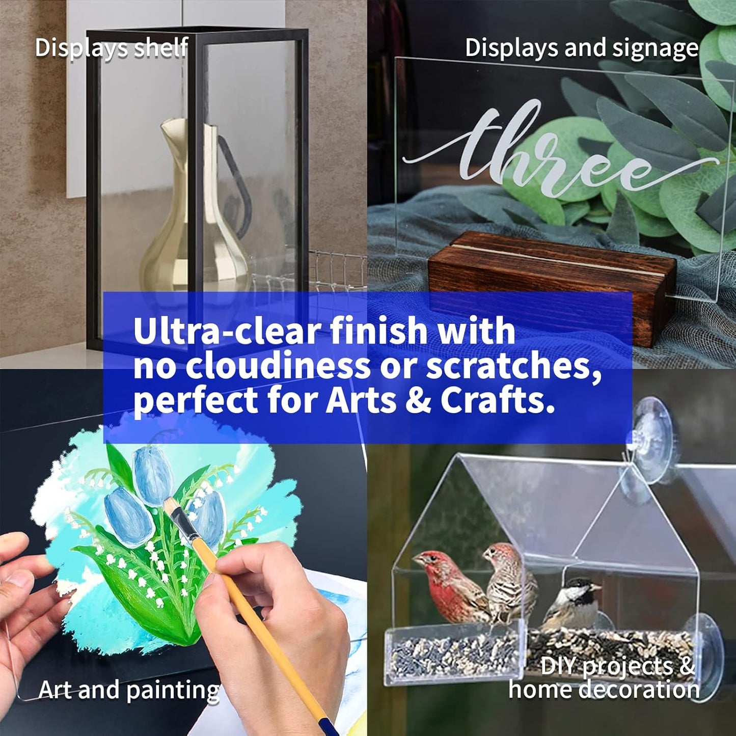 Art3d (2 Pack) 1/8" Thick Plexiglass Sheets - 12" x 12" PET Clear Sheets for Art Design, Craft Projects, Signs, DIY in Home, Wedding, Festival,Party,Office