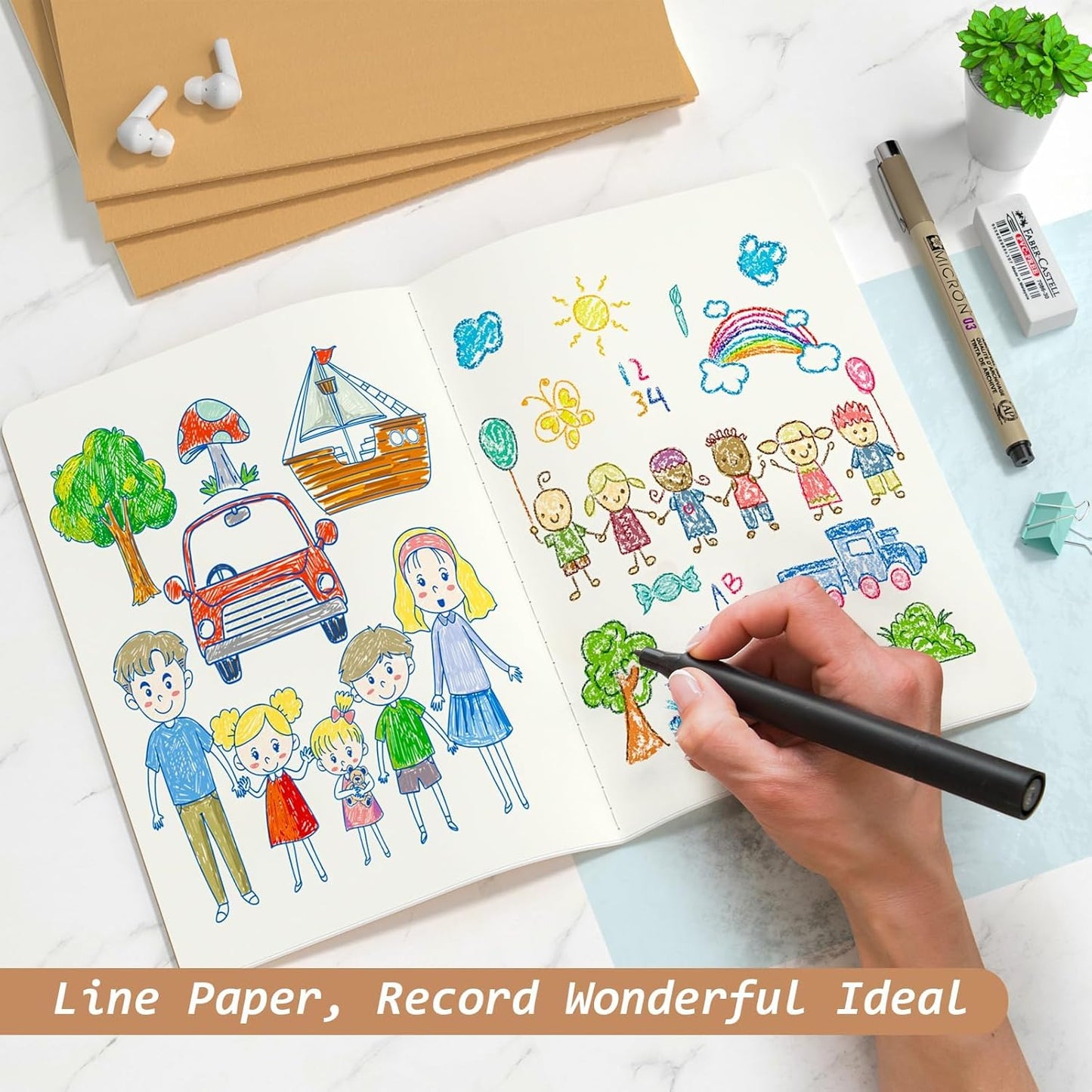 Oucaru Journaling Notebooks A5 Notebook college Blank Sketch Book 32 Pack Small Kraft Notebooks Bulk 8.3x5.5 Inches, Brown Drawing Notebook Soft Cover Steno Pads School Supplies