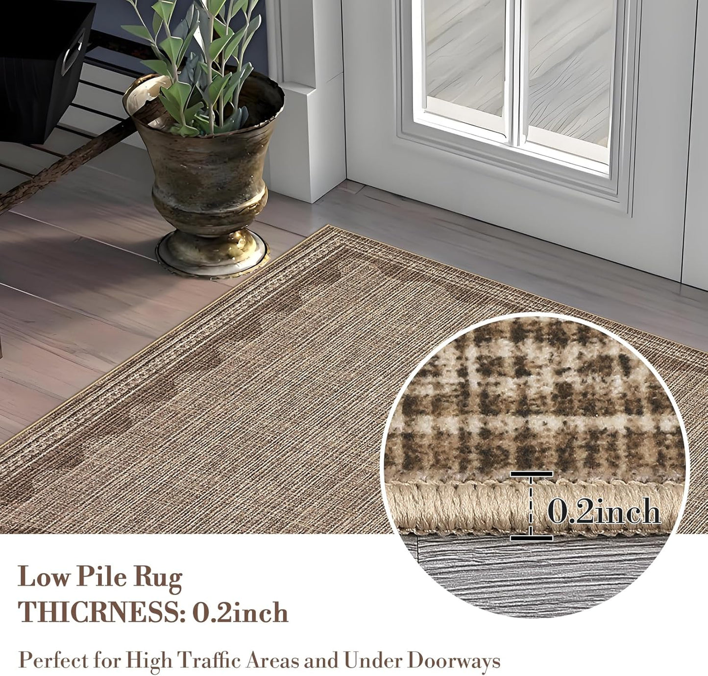 Scalloped Rug 2.5x8 Runners for Hallways, Solid Coffee Runner Rugs Non Slip Scalloped Bath Runner, Washable Mat for Bedroom Girls, Rugs for Kitchen Floor Soft Dorm Nursery Carpet for Bedside