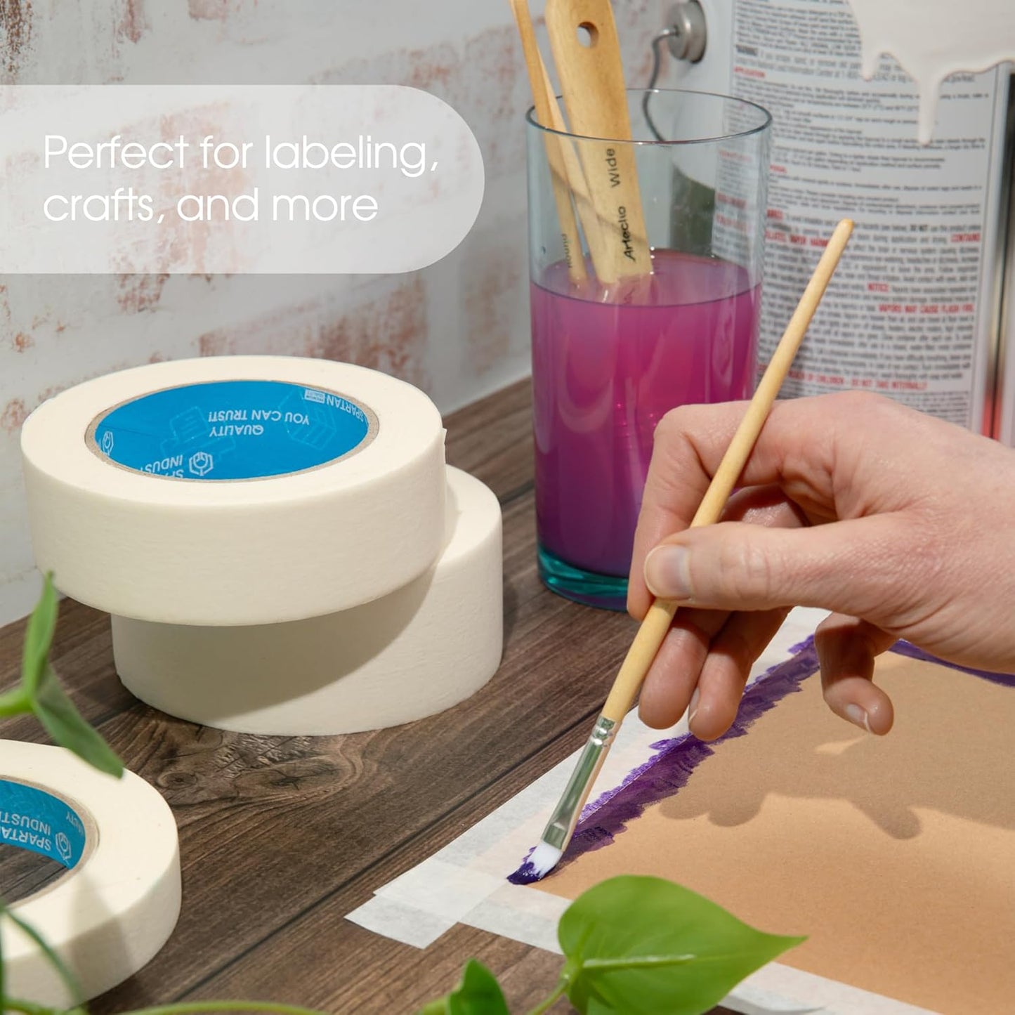 Spartan Industrial - 0.75" X 60 yd Masking Tape for Painting, Drafting, Labeling, and More - 12 Beige Tape Rolls, 5.5 Mil