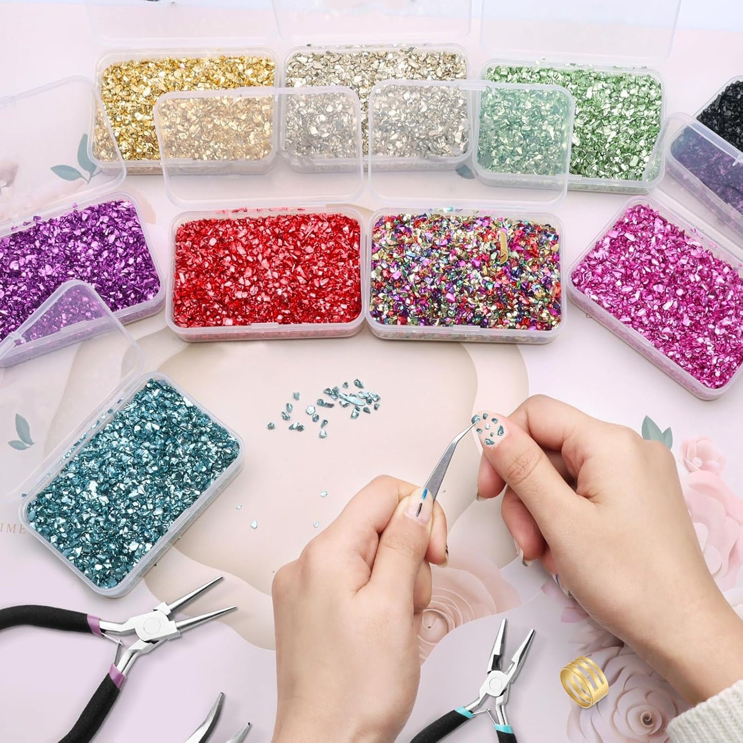 5 Pcs Jewelry Making Pliers Tools with Needle/Chain Nose Pliers, wire cutters Round Nose, Bent Nose-Matte Handle,jewelry making supplies for adults