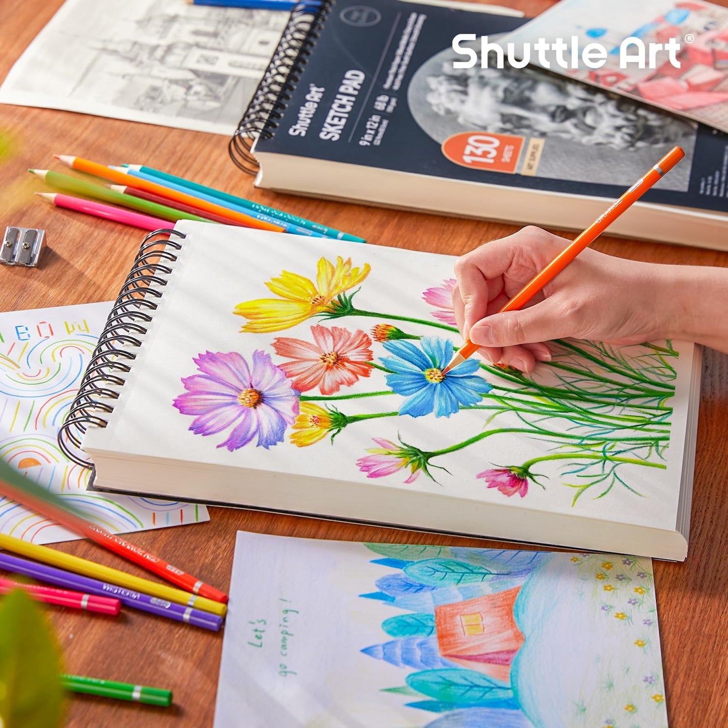 Shuttle Art 9”x12” Sketch Pad, 260 Sheets (68lb/100gsm) Drawing Pad, Pack of 2, 130 Sheets Each, Spiral Bound Sketch Book, Durable Acid-Free Drawing Paper, Great Sketch Pad for Kids, Teens & Adults