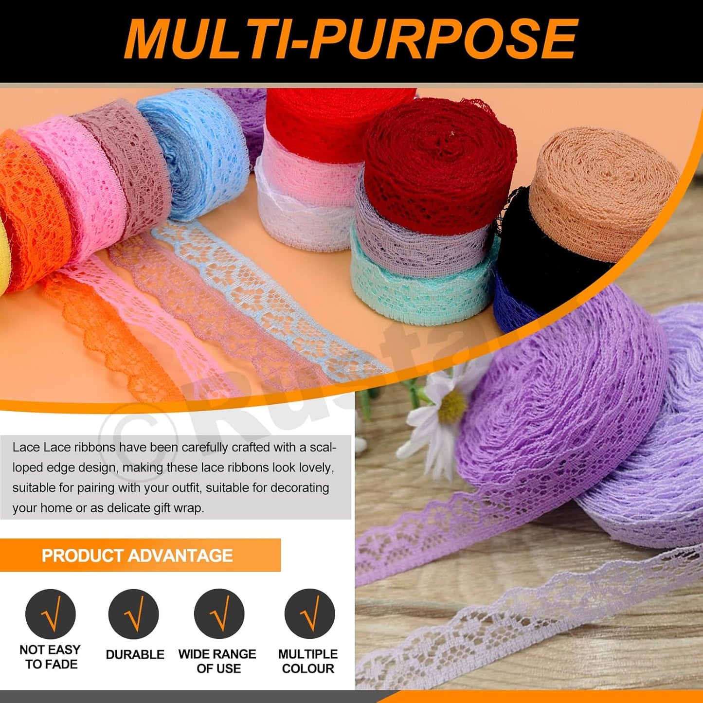 20Pcs 0.6Inch/1.5CM Colorful Lace Ribbon Floral Lace Ribbon Trim Fabric Sewing Vintage Trims Laces for Craft Sewing Making Gift Wrapping Wedding Decorations