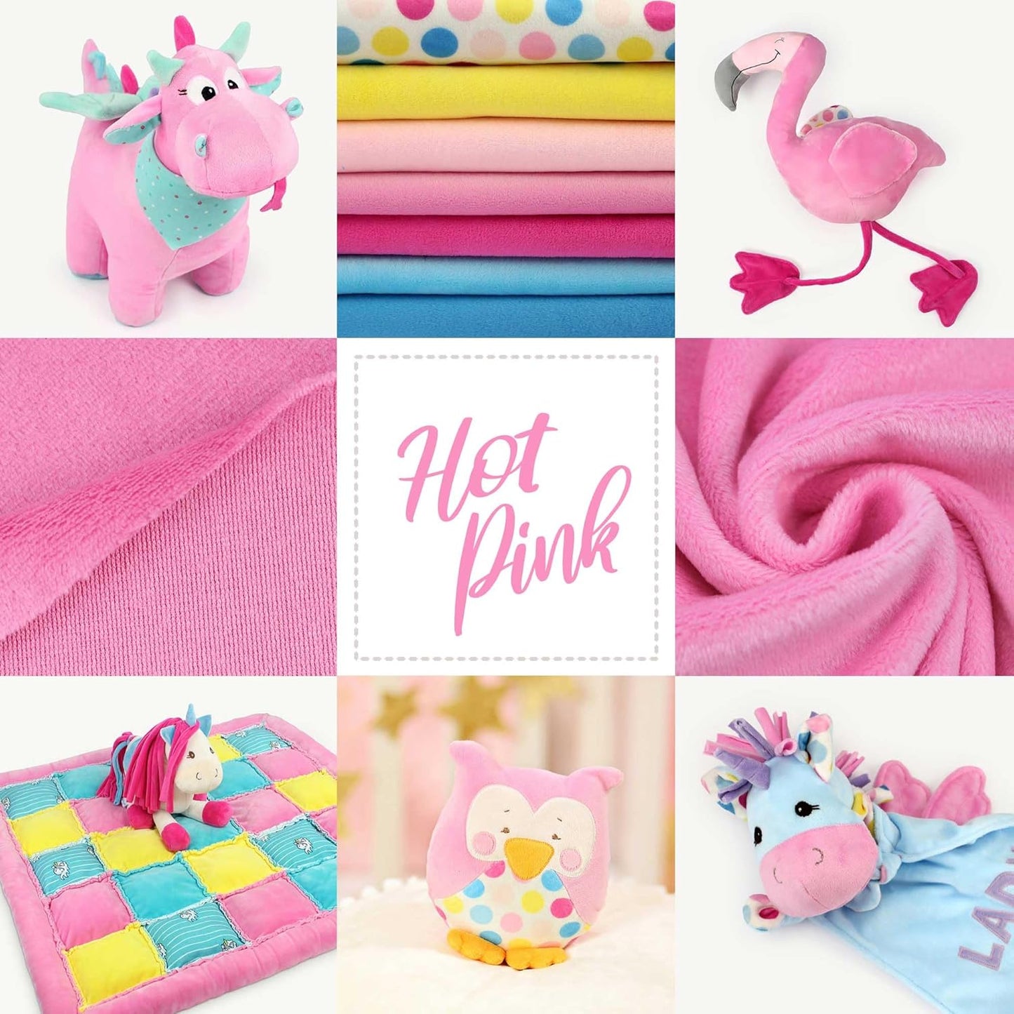 kullaloo Plush Fabric | Solid Hot Pink Minky Fabric for Sewing | Super Soft Cuddle Material | 39.5x29.5 | Plushies, Baby Blankets, Pillows, Dog Beds, Cat Beds, Beanies, Baby Accessories, Apparel