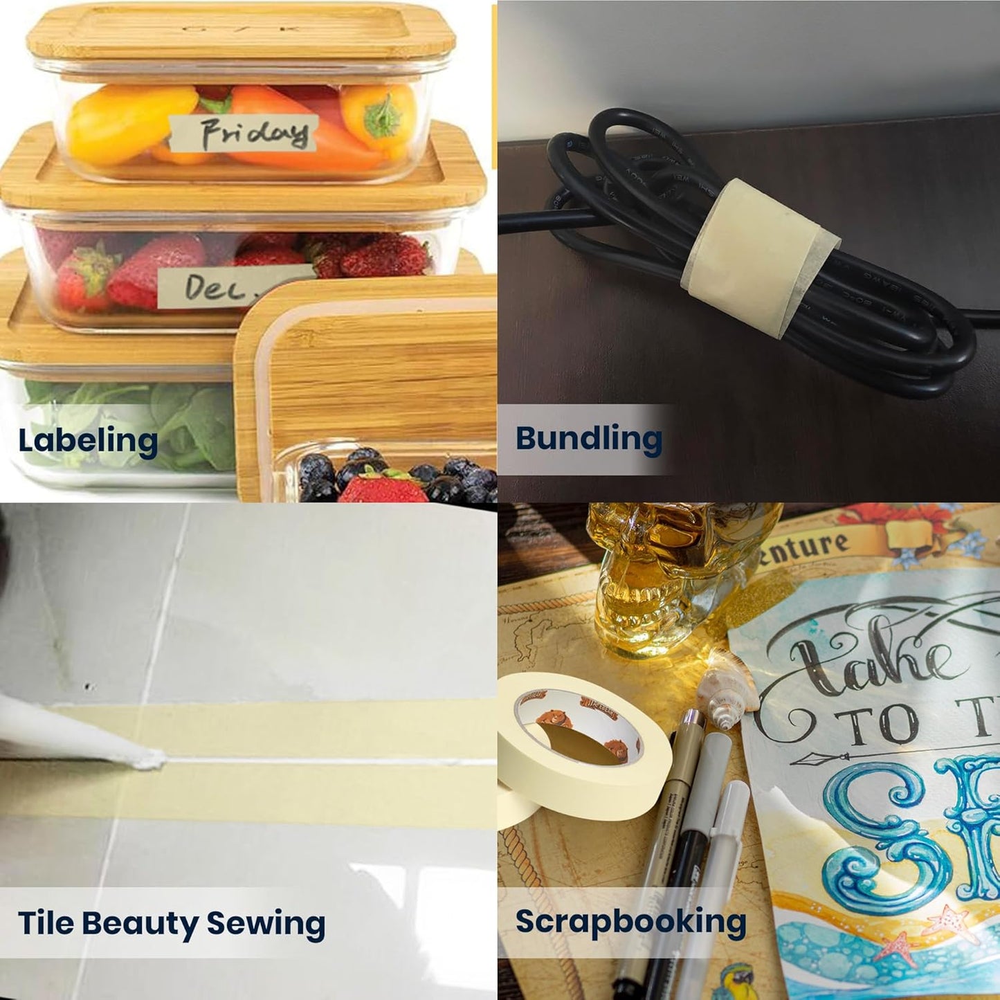 TAPEBEAR General Purpose Masking Tape Beige White 0.94 Inches x 60 Yards, Bulk Painters Tape for Painting, Labeling, DIY Arts Crafts, Home Office School Projects, 36 Rolls