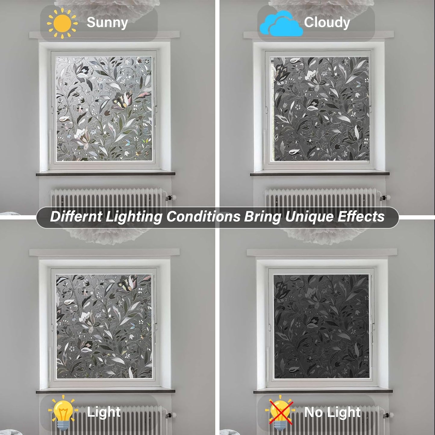 LEMON CLOUD Window Film, Decorative Window Privacy Film, Window Film Privacy Static Cling Frosted, Anti-UV Sun Blocker Heat Control for Home(Grayish Black, 29.5 x 157.4 inches