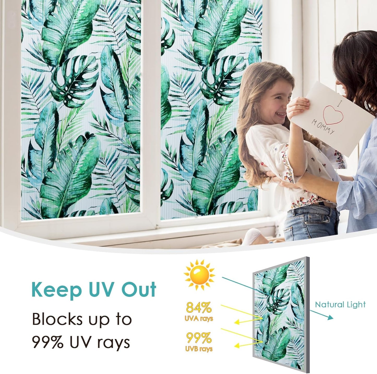 DKTIE Nature Pattern Rainbow Window Film Decorative Stained Glass Window Film Static Cling Films Easy Apply Removable Comes with Tools (U560-Reeded Glass, 17.7" x 78.7")