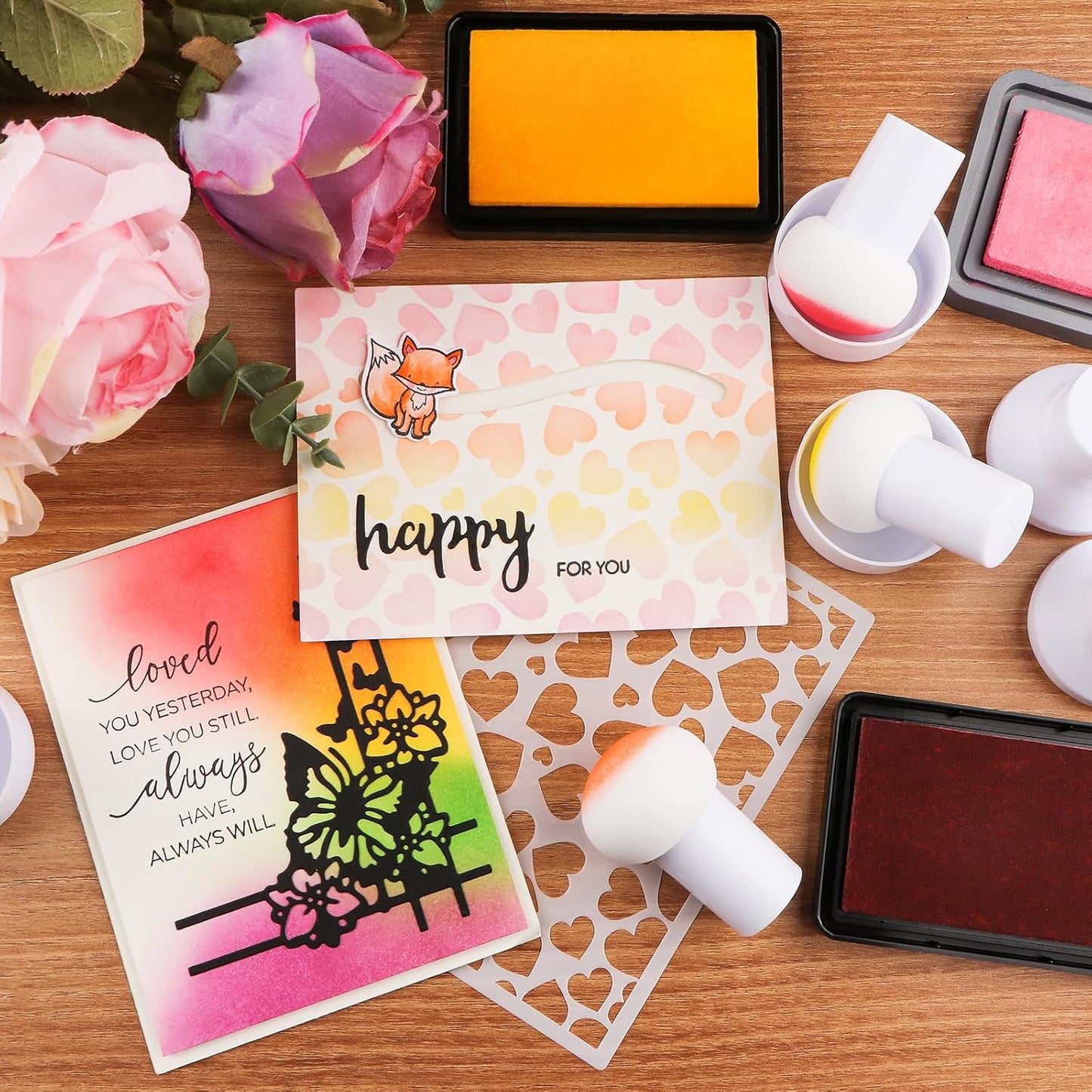 15PCS / Sets Ink Applicator with Storage Cases,Paper Pouncers for Direct Ink Application On Crafts Projects Easily,Inking Sponge for Stamp Ink Distressing, Blending Card Making Crafting Tools