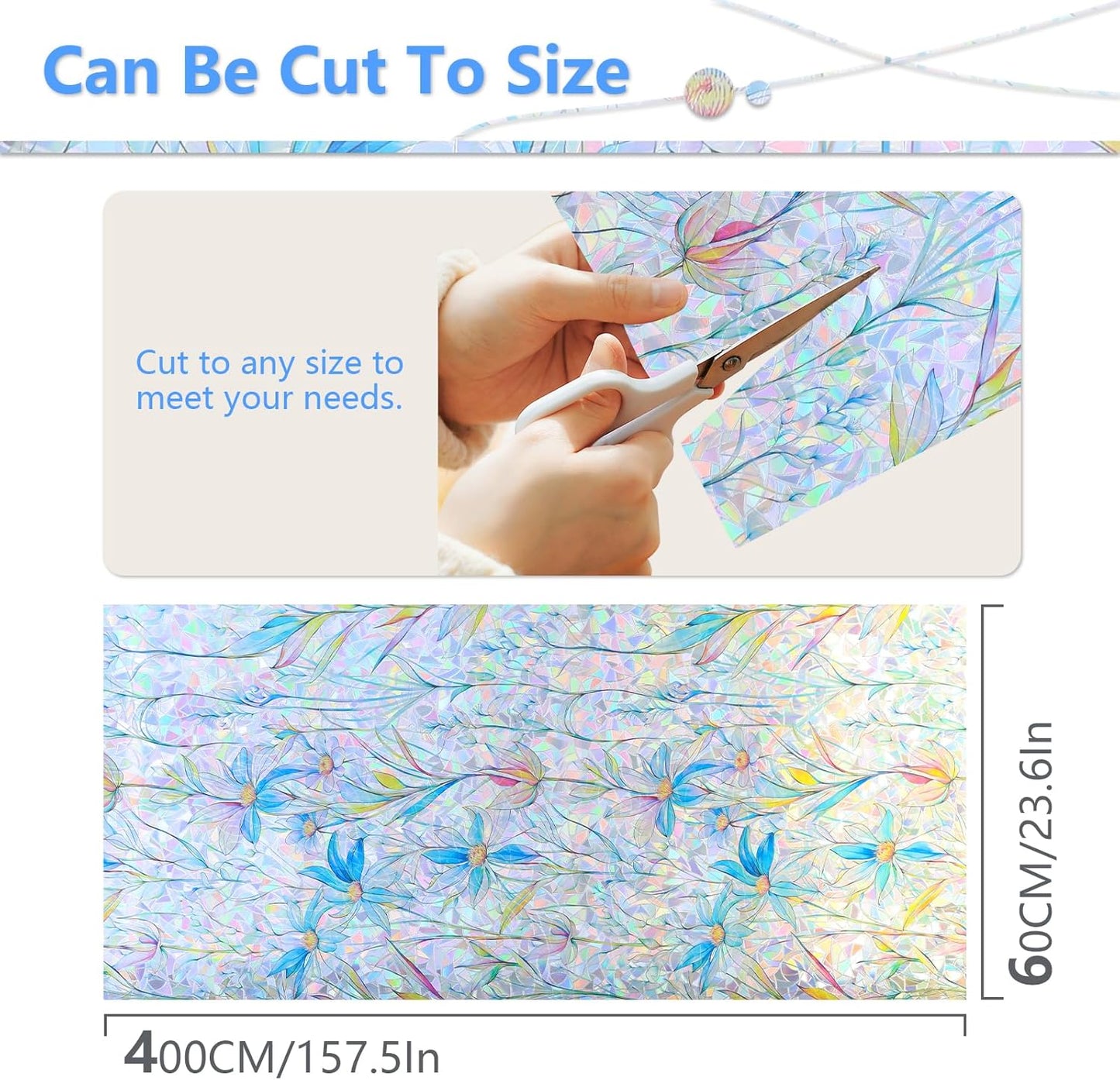 FINNEZ Window Privacy Film Stain Glass Film Flowers Rainbow Window Film Window Clings Non-Adhesive Reusable Decorative for Home(Blue Lotus,23.6 Inch x 13.1 Feet)