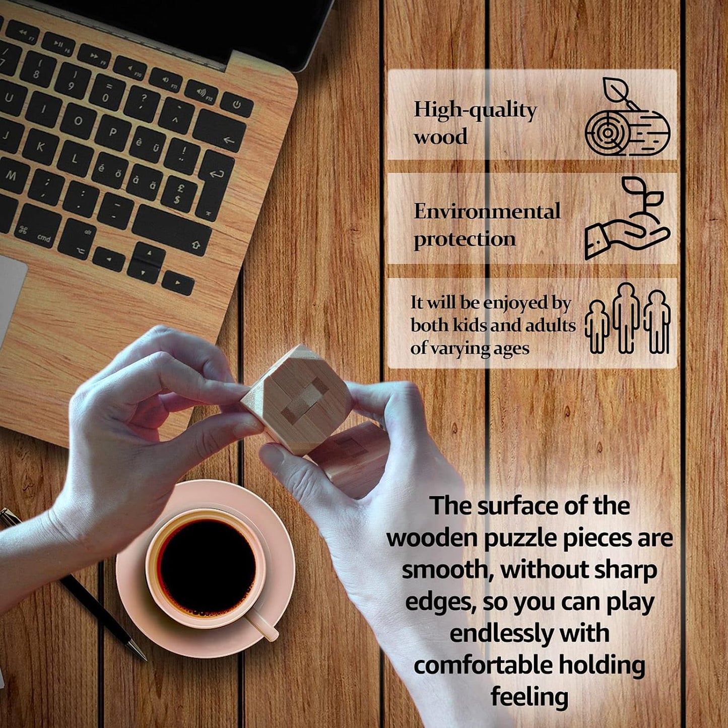 VolksRose 15pcs Wooden Brain Teaser Puzzles, IQ Challenge Puzzle Games, Logic Mind Puzzle Box Lock Toy Disentanglement 3D Small Brain Puzzle Gift Set for Adults Teenagers Kids, 1.8inch 4.5cm