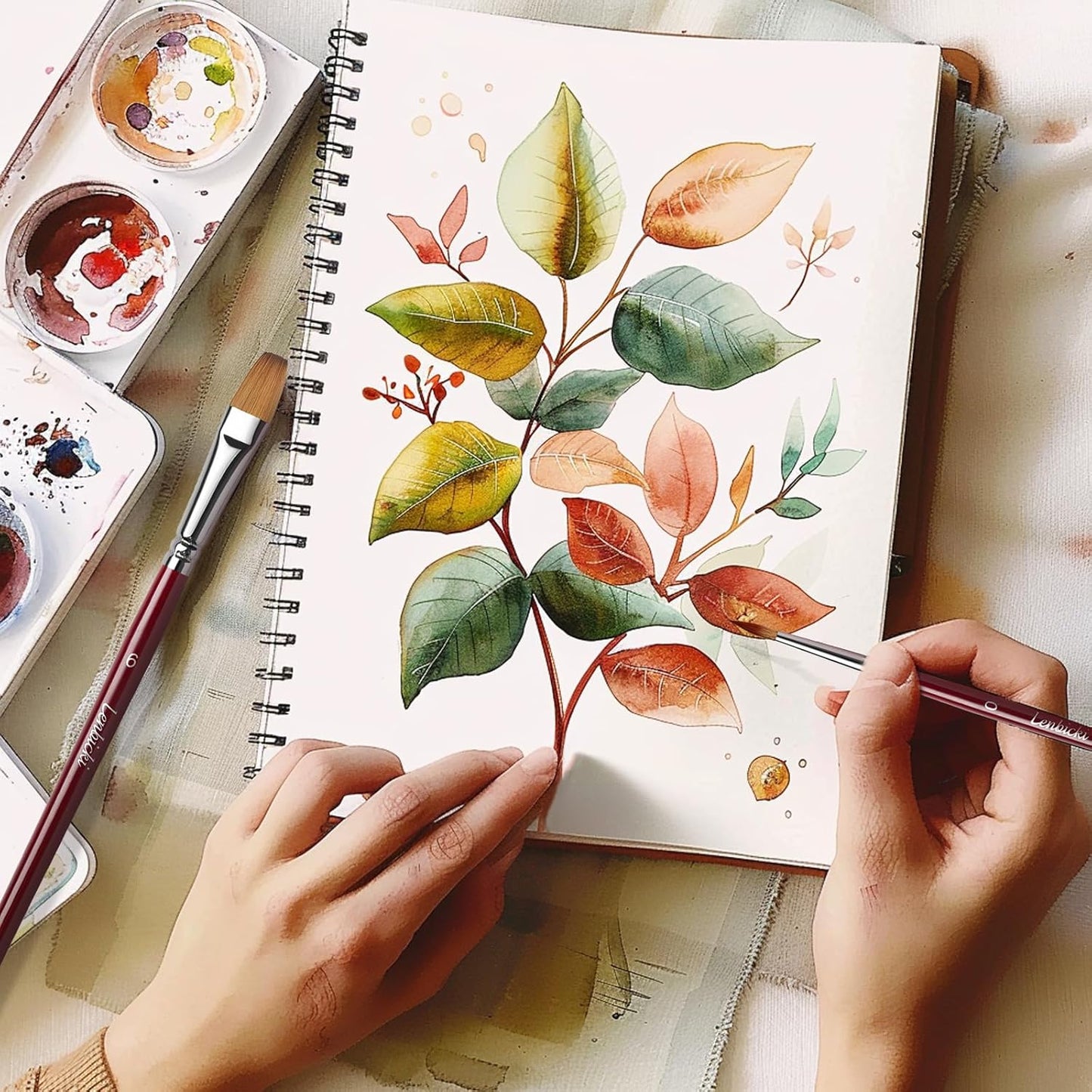 Sable Hair Watercolor Brushes Professional,9pcs Mop Round Fine Tip Detail Watercolor Paint Brush Set,Ideal for Gouache Acrylic Ink Painting