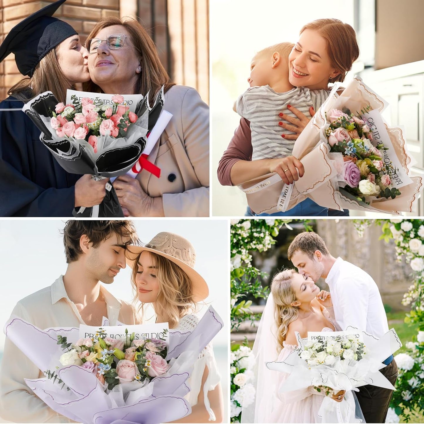 FUHITIM 20 Sheets Flower Wrapping Paper - Waterproof Floral Bouquet Wrapping Paper, Florist Supplies Packaging Paper for Wedding Birthday Gift DIY Crafts (Pink)