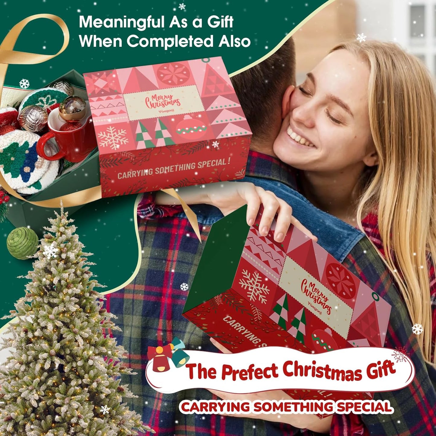 yuegool 6PCS Christmas Punch Needle Coasters Kit,Easy DIY Punch Needle Embroidery Kit for Beginners Adults Kids Including Patterns, Tools, Yarns, Hoop, Instruction, Coaster Holder Art Craft Supplies