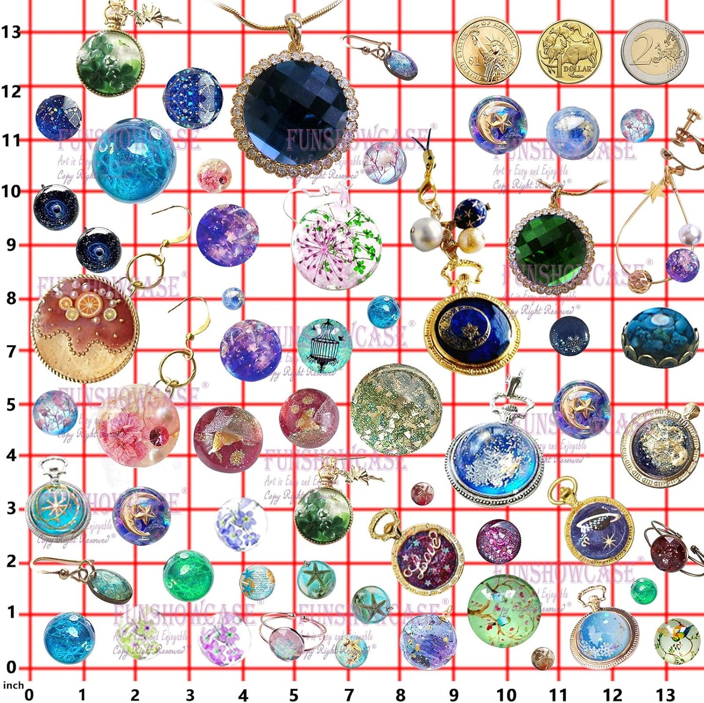 FUNSHOWCASE Cabochon Gem Resin Silicone Molds for Cake Decoration, Polymer Clay, UV Epoxy Urethane Polyresin Jewelry Making, Faceted and Round Domes Set of 2 Trays Circle Diameter 0.2-2.3inch