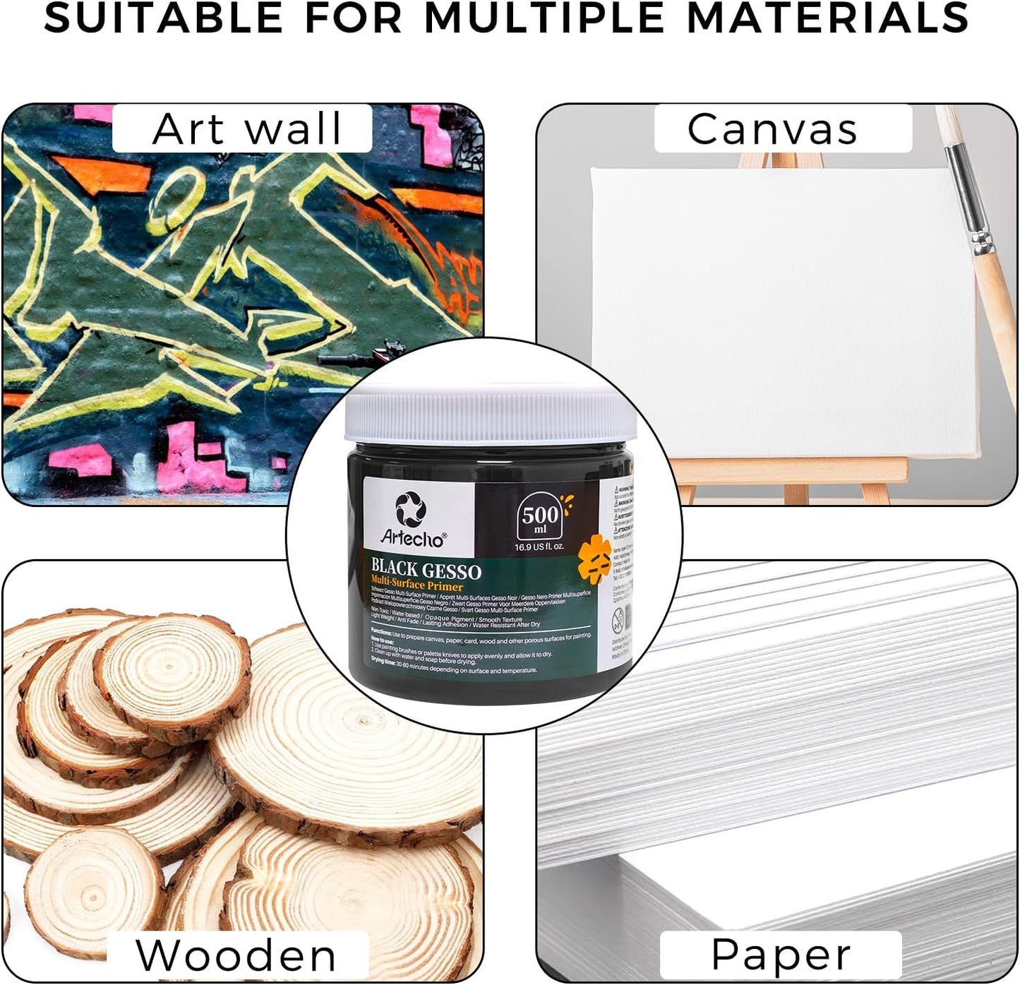 Artecho Clear Gesso 16.9oz / 500ml, Gesso Primer for Acrylic Painting