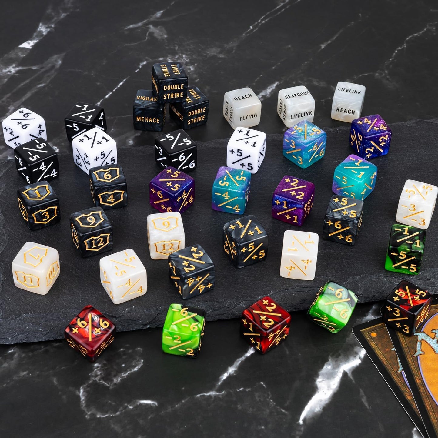 78 Pieces MTG Dice Counters Bulk Life Keyword Counter Dice Set Plus 1/+1 Buff Ability Tokens for MTG, TCG, Cards Gaming Accessories
