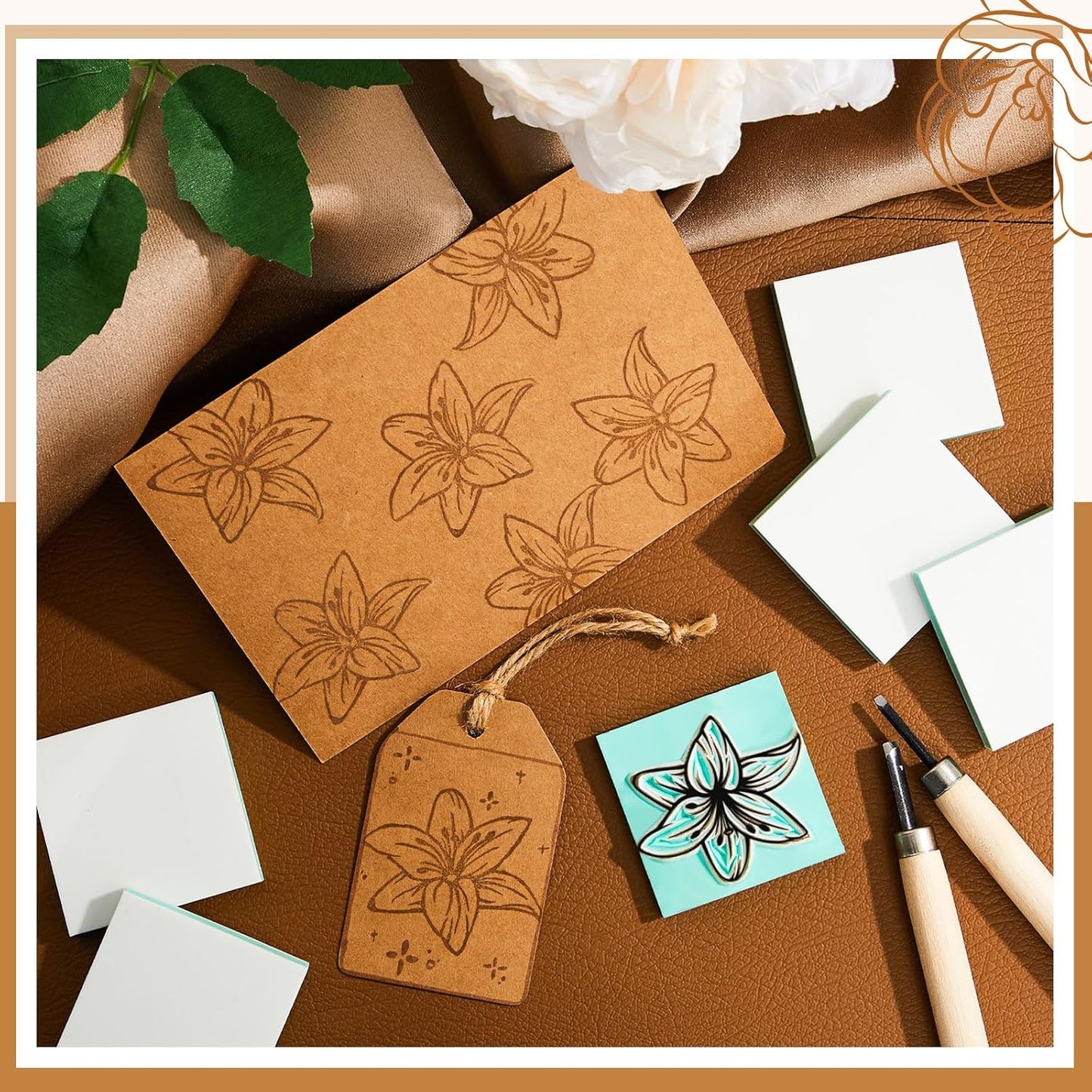 Frienda 48 Pcs 2" x 2" Rubber Carving Blocks Linoleum Blocks for Printmaking, Stamp Making, DIY Crafting, Scrapbook, Painting, Soft and Easy to Carve (White Green)