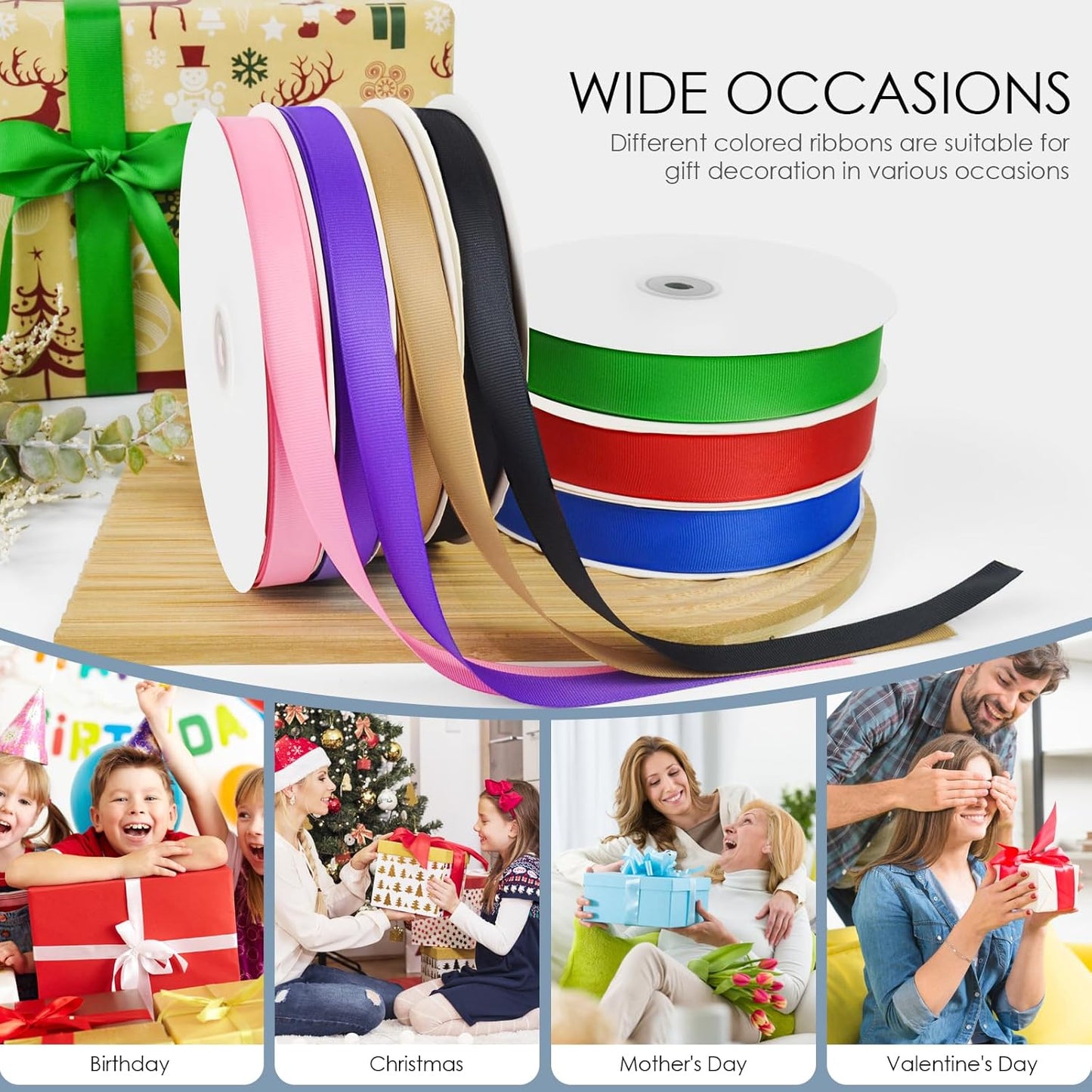 50 Yards 3/8 inch Grosgrain Ribbon, Solid Color Fabric Ribbon Perfect for Gift Wrapping, Wedding, Handmade Bows, Floral Bouquets and Party Decoration(White)