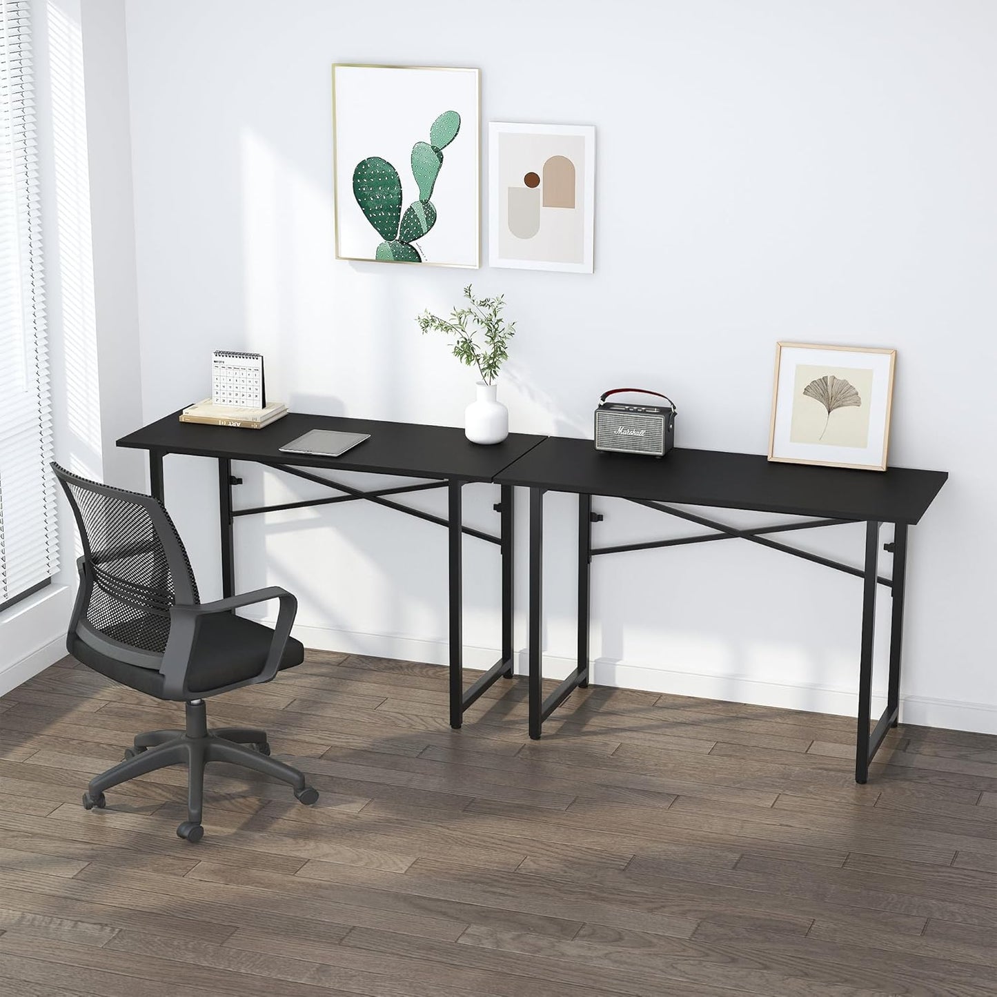 Folding Computer Desk 47 inch Writing Gaming Computer Camping Table, No Assembly Required Home Office Desk, Black