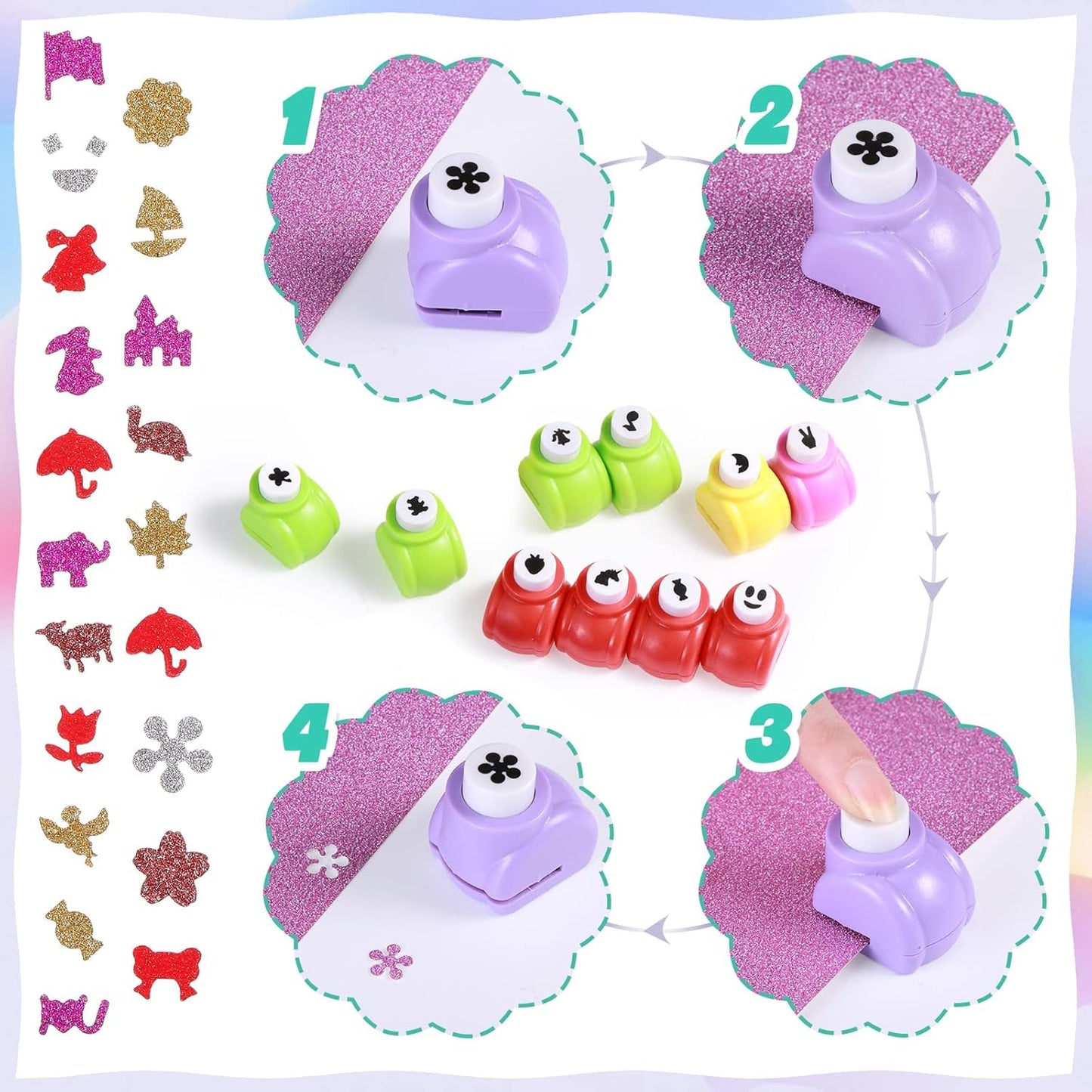 Geyee 68 Pieces Scrapbook Paper Punch Hole Punches Shape Mini Gift Card Punch Small Scrapbooking Shape Cutters for Nail Stamp Supplies DIY Craft Fun Projects, 68 Styles