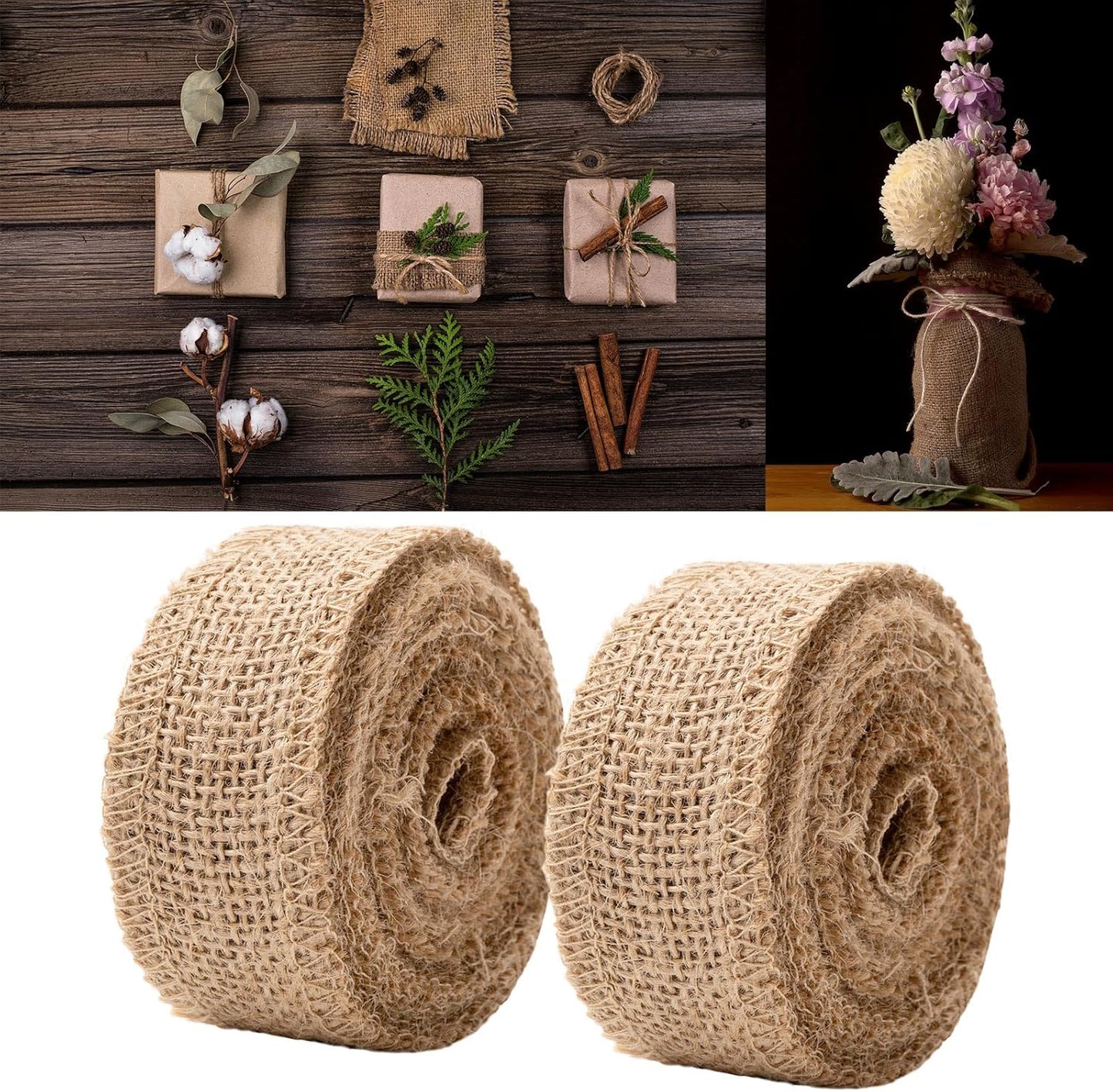 8 Inch Natural Burlap Fabric Roll 10 Yards, Jute Ribbon for DIY Gift Wrapping, Craft Projects, Wedding, Christmas, Home Decoration (20 cm, 8 in)