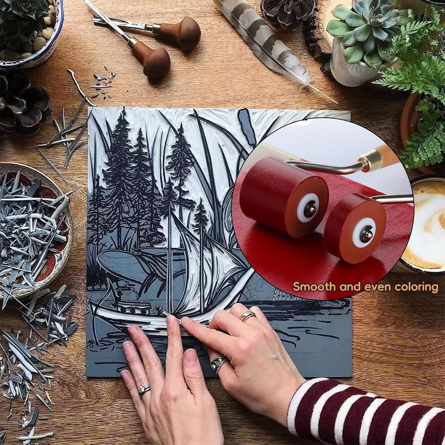 3Pcs Brayer Rubber Rollers, Printmaking Brayers, Art Craft Roller, Craft Stamping Brayers, Brayer Ink Roller with Comfort Wooden Handle for Print Stamping Tools Wallpapers and Scrapbooks