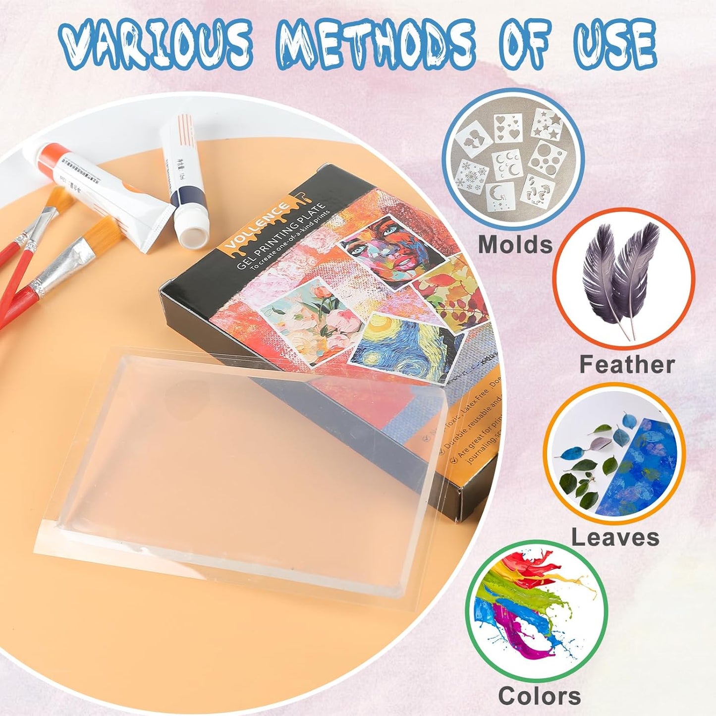 Vollence Gel Printing Plate - 5” X 7”Reusable Gel Monoprinting Plate for Press Art, Printmaking Supplies for Scrapbooking, Card Making, Arts and Crafts,Journaling,Collage