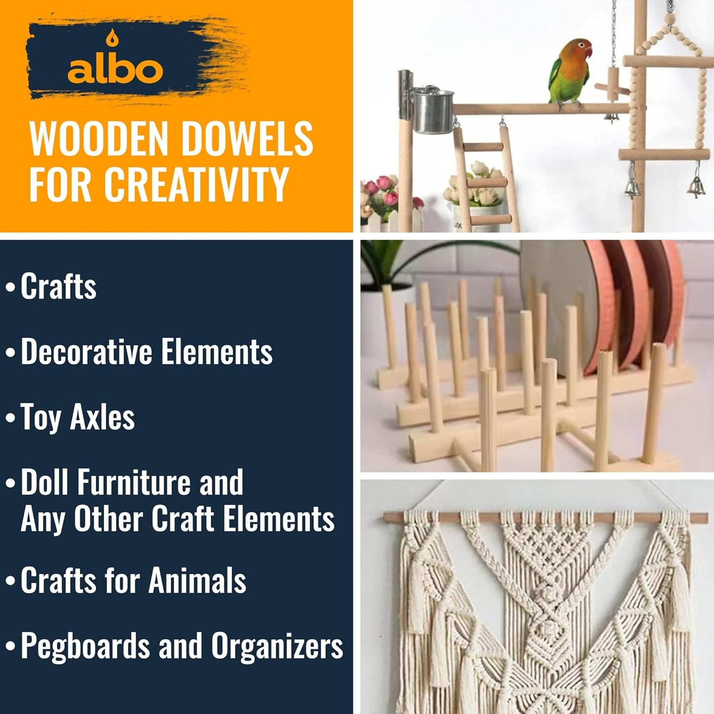 ALBO 1" x 48" Wooden Dowel Rods Set - 2 Pack Birch Natural Extra Long Hardwood Craft Sticks Stair Rails Supports Garden Structures Smooth Sanded Finish Woodworking Material DIY Furniture