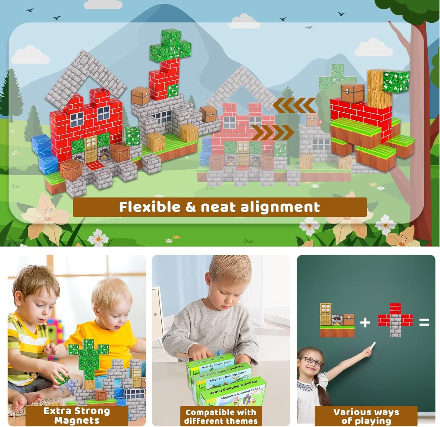 1 inch Magnetic Blocks - 100PCS Magnetic Toy Set, STEM Montessori Sensory Toys for 3+ Year Old Boys & Girls, Creative Construction Toys Gift for Toddlers Kids