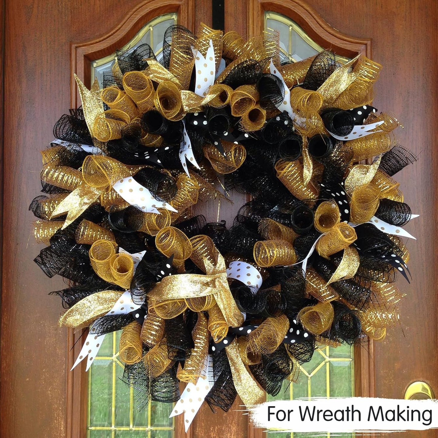 TONIFUL 2 Rolls 10 Inch Black Decorative Mesh Ribbbon Rolls, Fabric Mesh for Mesh Wreath Supplies, Front Door Wreath Crafts Tree Decor Christmas NewYears Halloween Decoration (10 yds/roll)