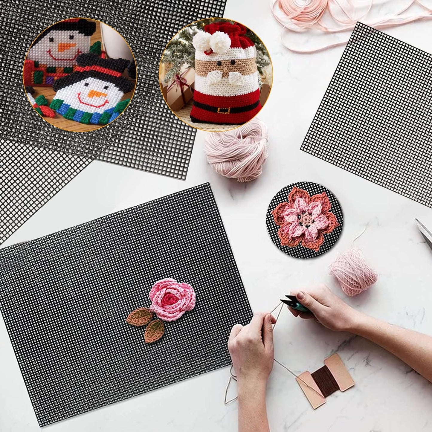 12PCS Plastic Mesh Canvas Sheets, 20x13 Inch Plastic Mesh Sheets for Crafts, Black Plastic Canvas and Embroidery Tools for Embroidery Crafting Knit