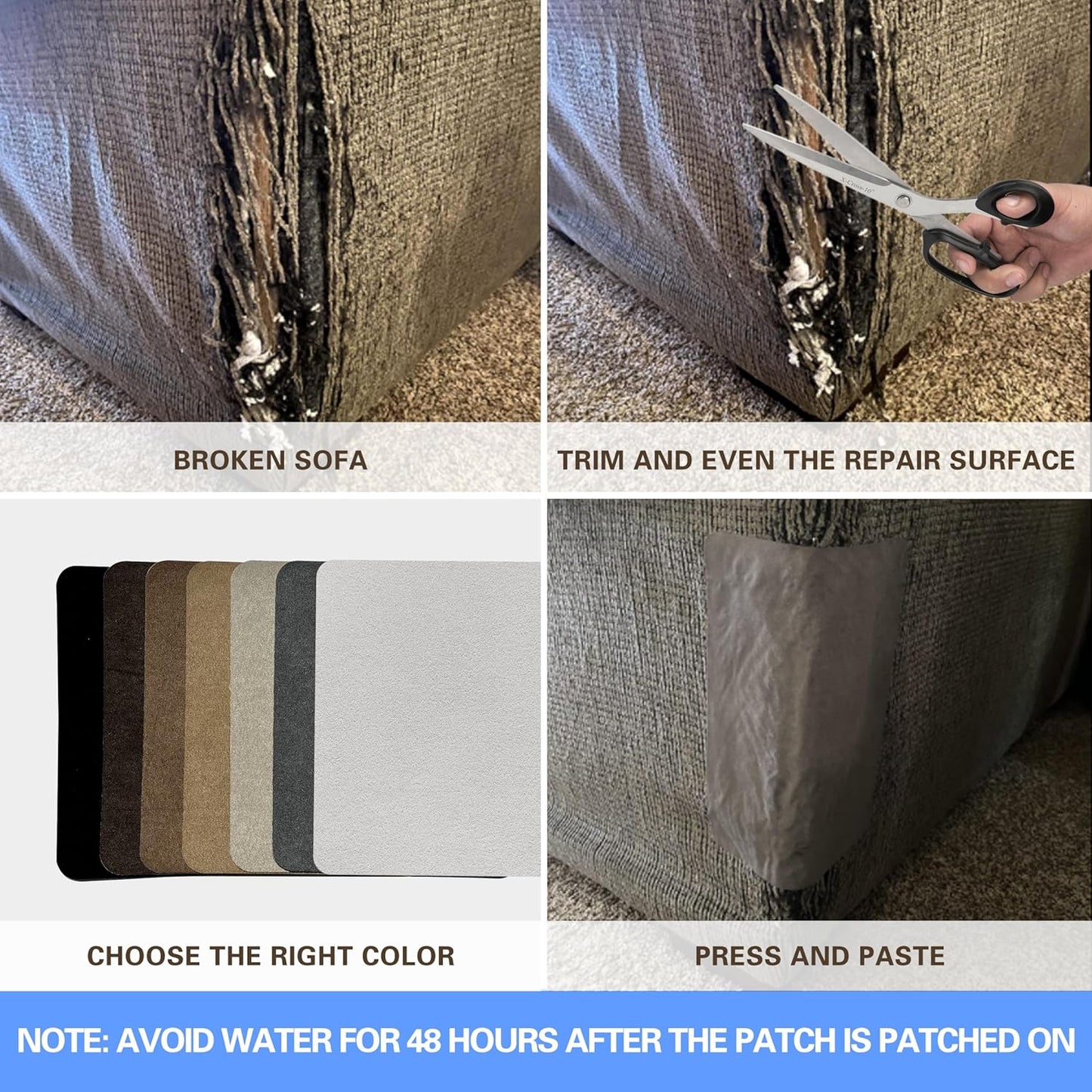 Azobur Sofa Fabric Repair Patch, 6 Piece Microfiber Patches, Self Adhesive Fabric Sofa Patch Repair Fabric, Luxurious Look, Quick Fix Sofa.(Olive Green)