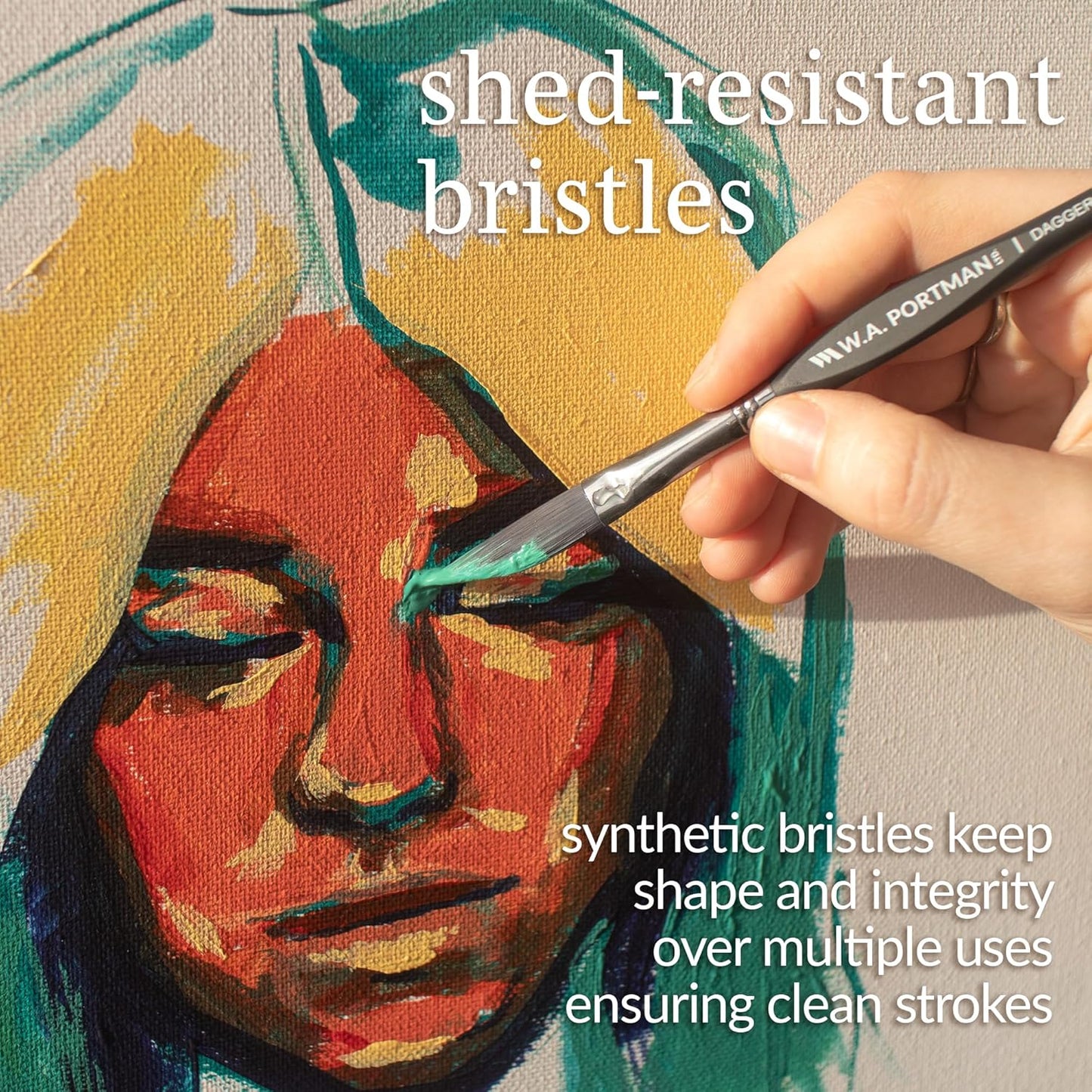 WA Portman Dagger Watercolor Paint Brushes Professional 4pc Set - 100% Vegan, Cruelty-Free Dagger Watercolor Brushes Professional - Acrylic Paint Brush Set with Triangular Comfort Grip