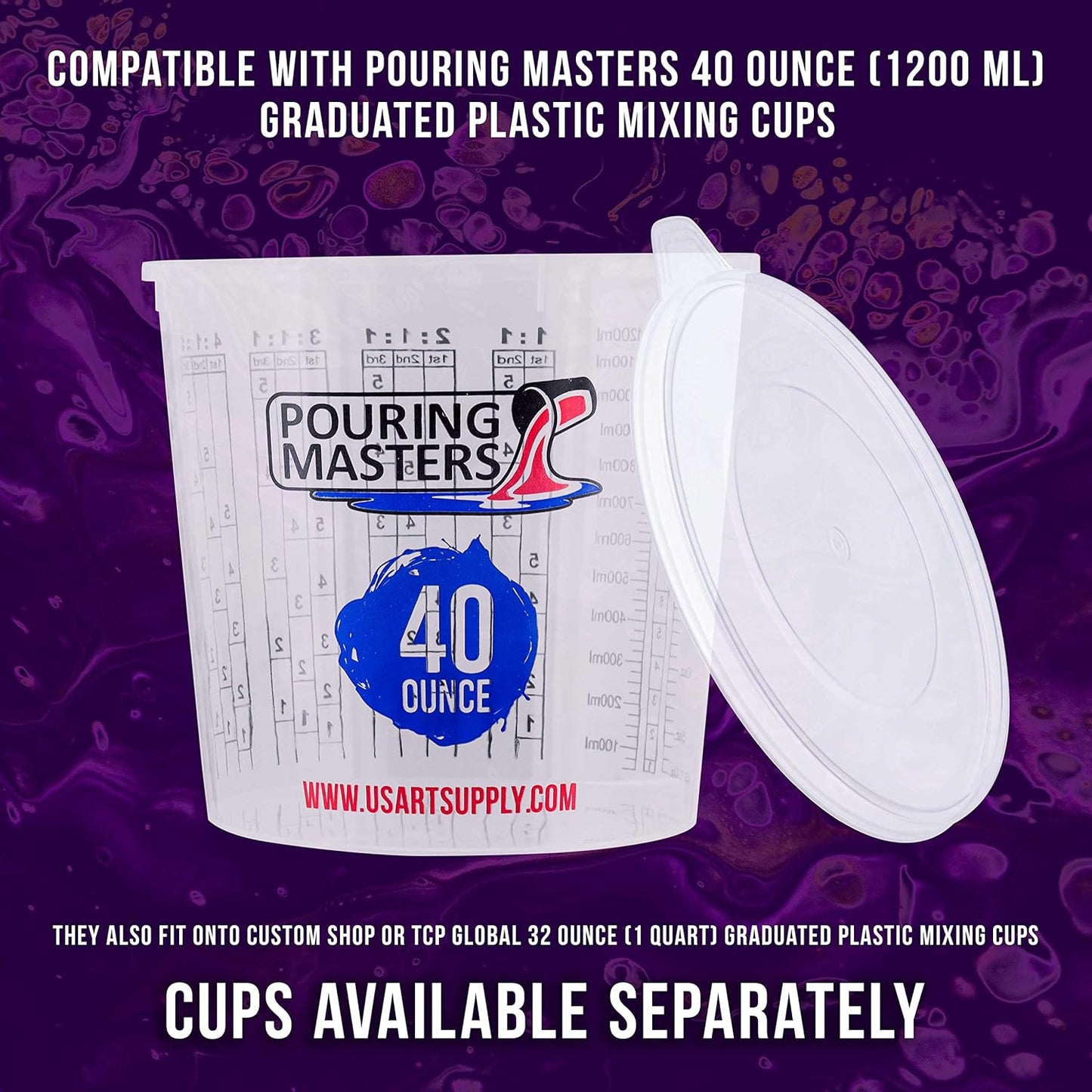 Pouring Masters 12-Pack Mixing Cup Lids for 40 Oz (1200ml) Graduated Plastic Measuring Cup Lids - Storage Seal Top for Pouring Masters Automotive Paint Mixing Cups, Epoxy Resin, Art Supplies