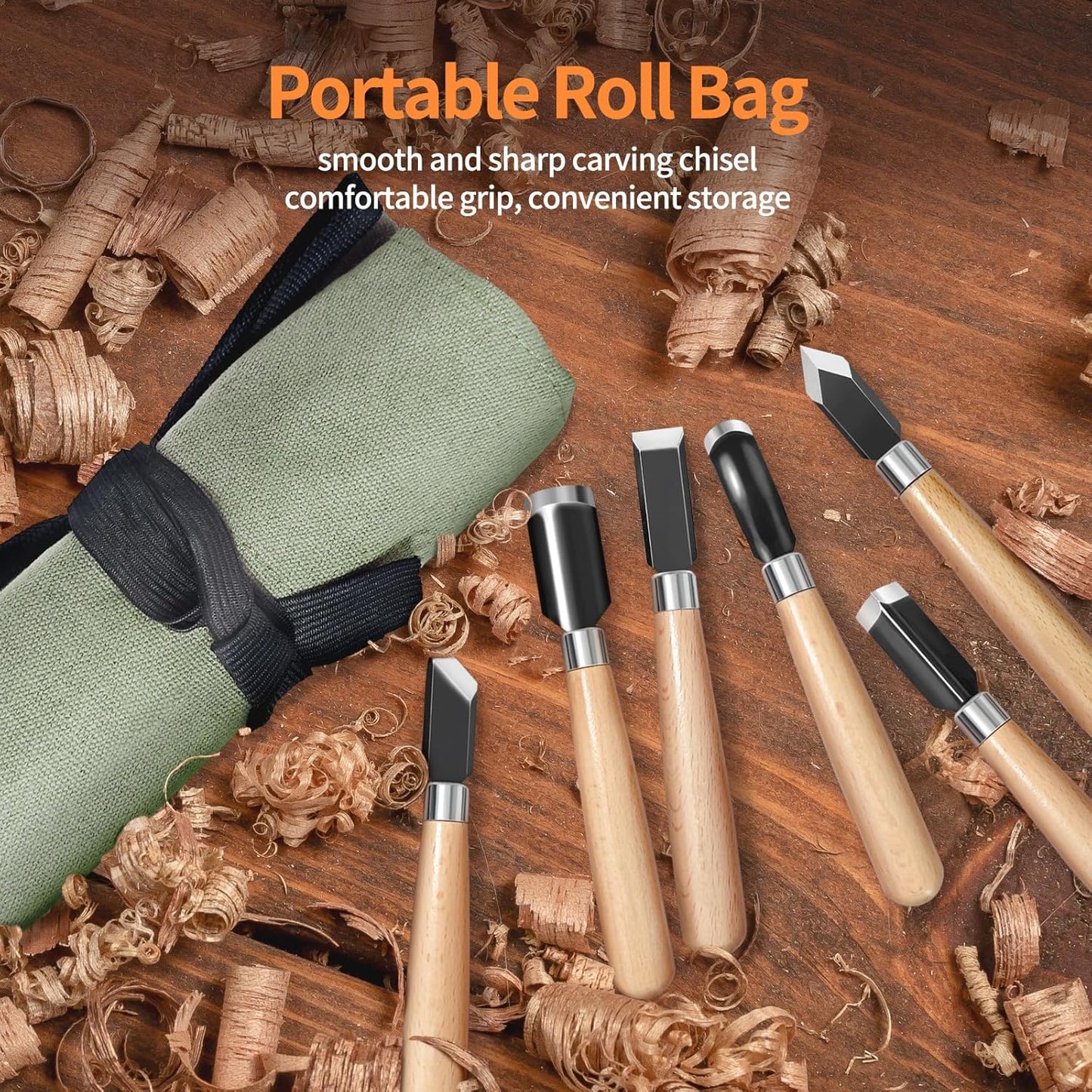 Wood Carving Tools Set - Chisel Set with Canvas Case, Carving Chisels Set Woodworking for Adults, Wood Whittling Knives Tools Set for Beginners, Hobbyists and Professionals