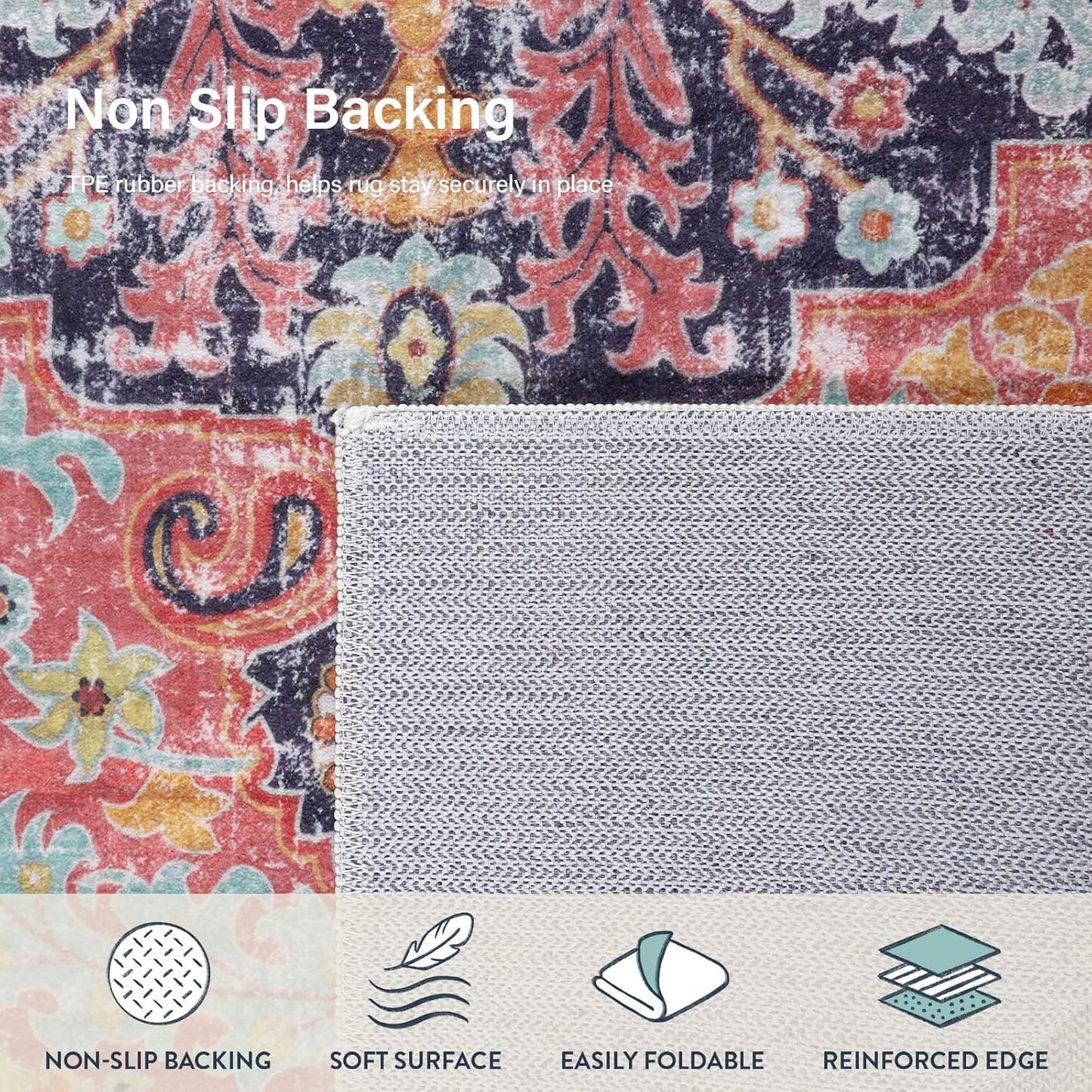 Lahome Area Rugs 9x12 Rugs for Living Room,Large Bedroom Dining Room Rug,Boho Vintage Soft Non-Slip Non-Shedding Low Pile Printed Indoor Carpet for Nursery Kids Home Office(9x12ft,Fuchsia)