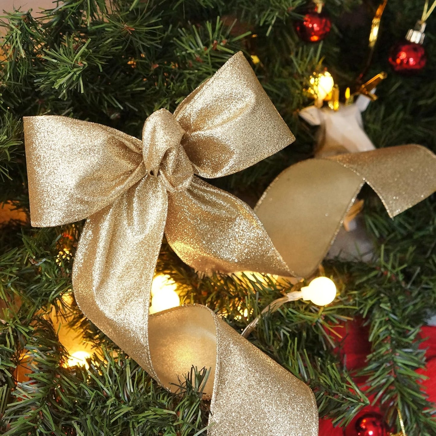 CT CRAFT LLC Glitter Wired Ribbon 2.5" x 20 Yards Light Gold for Christmas Home Decor Bow Gift Wrapping DIY Crafts Wreath