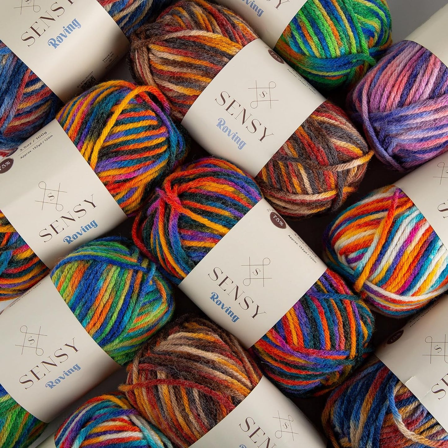 3 Skeins of Sensy Roving Multi Color Yarn, 3.5 oz, 132 Yards, Gauge 5 Bulky (Campfire)